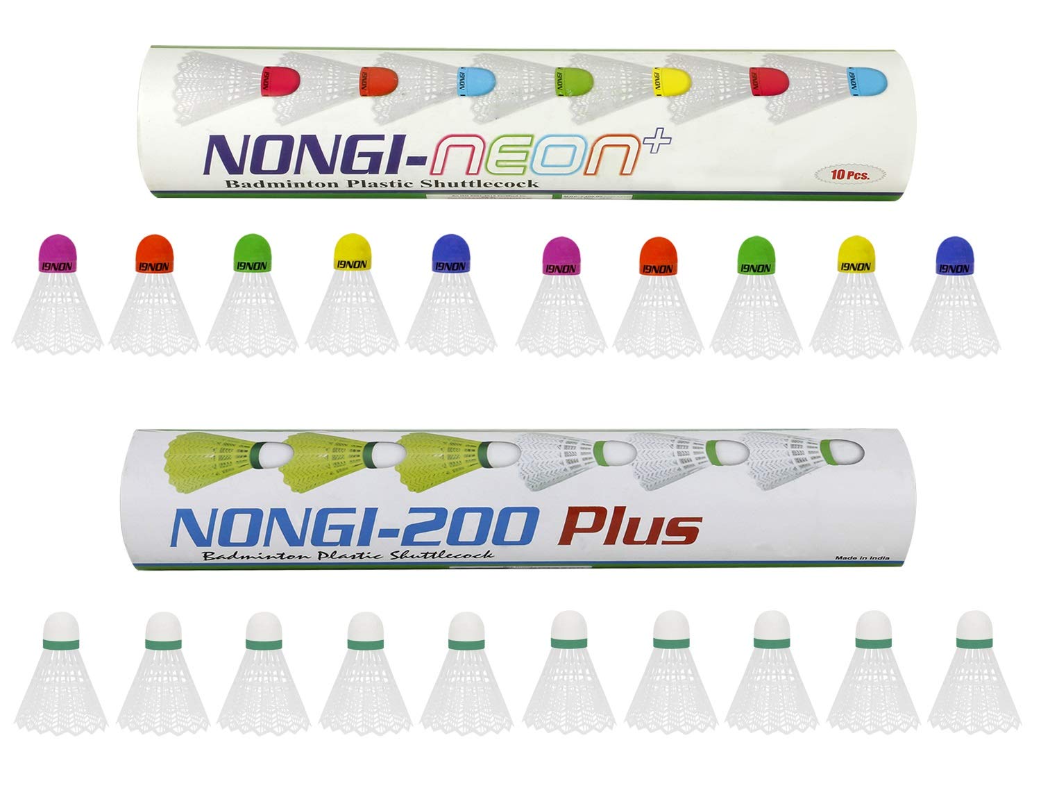 Nongi Neon PlusCombo Pack of 20 Shuttlecocks(10 Multicolored Cork Plastic), 200 Plus(10 White Plastic) for Outdoor Indoor Sports (B08FCDJ429) Amazon Price History, Amazon Price Tracker