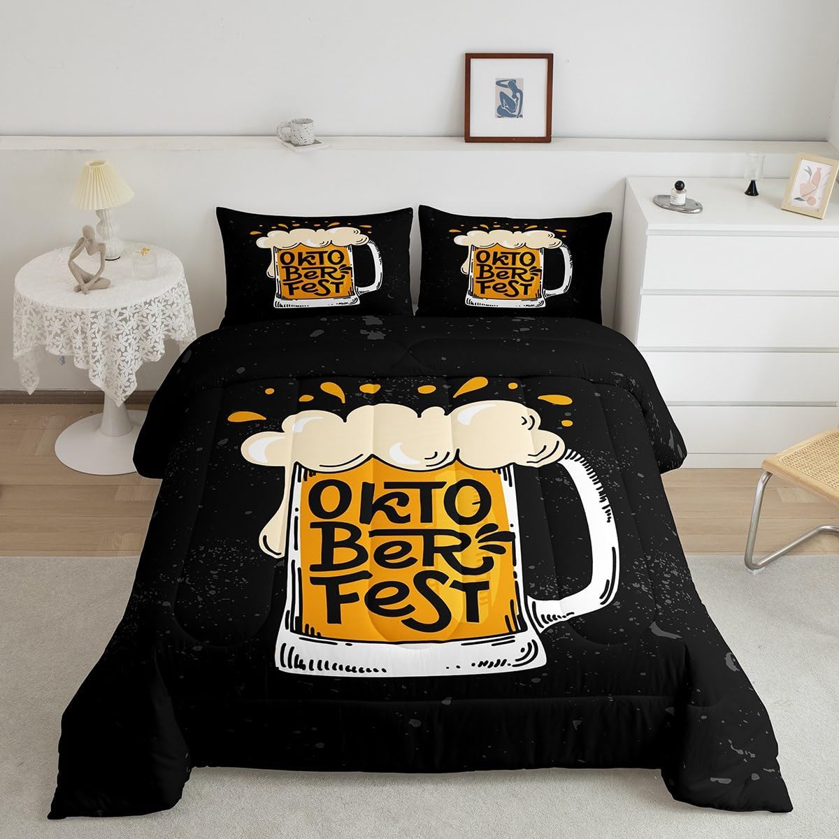 Beer Themed Comforter Set Queen Size Cheer and Beer