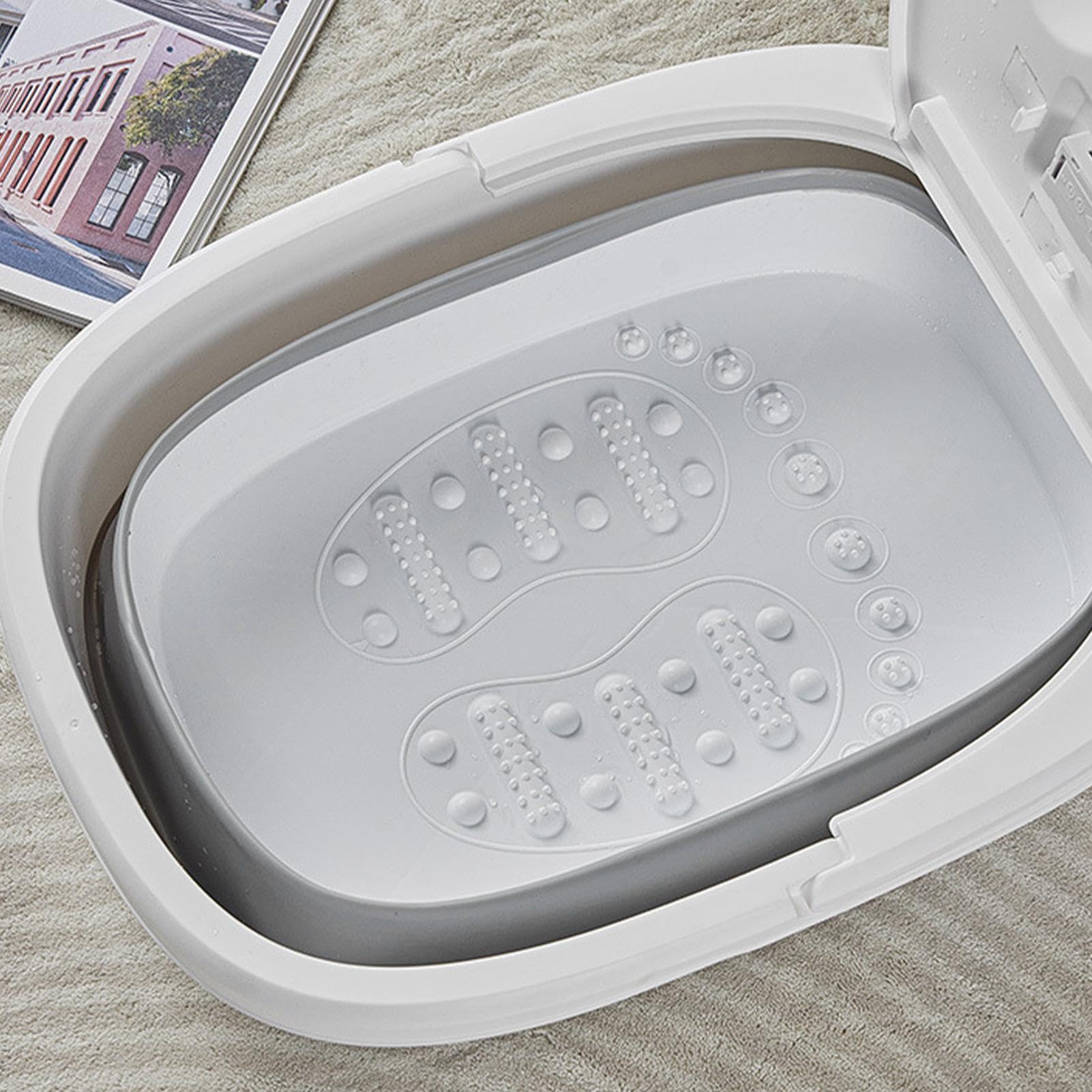 Foldable Foot Bath Basin - Foot Soak Tub with Lid, Massage Rollers & Phone Holder | Portable Feet Spa Bucket with Non-Slip Bottom for Pedicure, Relaxation, Tired Feet Relief, Home Travel, Camping
