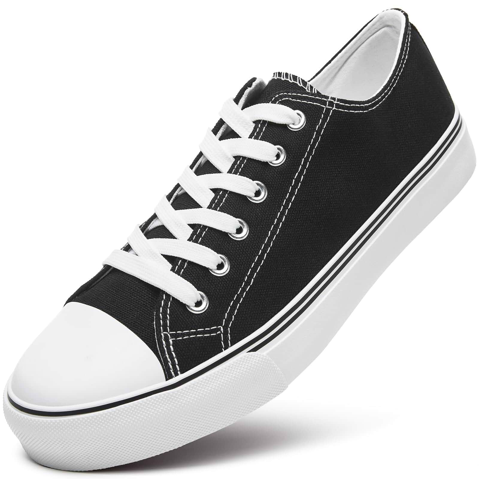 ZGR Mens Black Classic Canvas Sneakers,Low Top Tennis Lace-up Casual Shoes Breathable canvas upper,memory foam comfort,non-slip outsole,low-top lace-up,casual,walking,travel,tennis