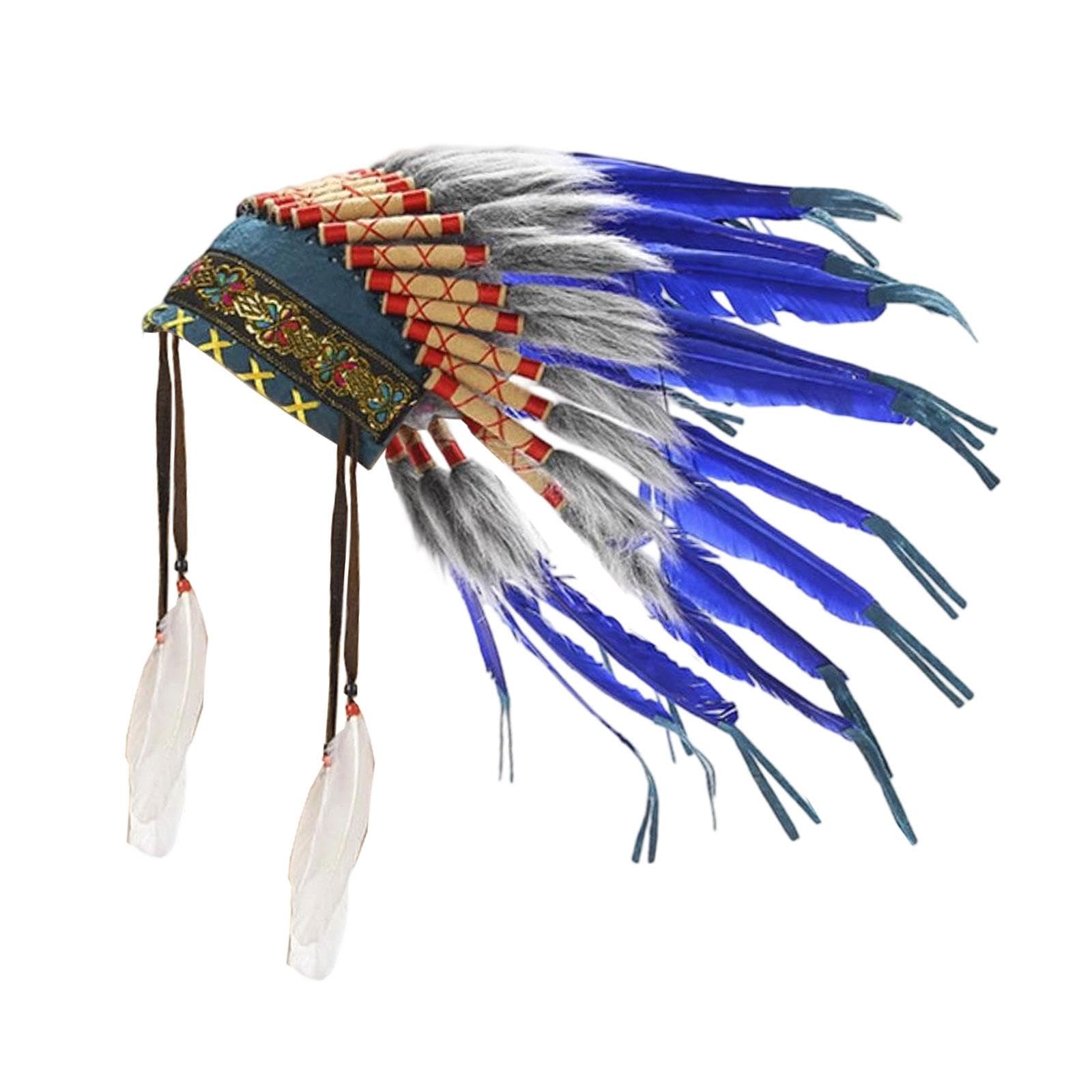 Baoblaze Indian Headdress Feather Headband Festival Headwear American Chief Indian Hat Hair Accessories for Holidays Carnivals Women Men Hat Fascinator,Medium,N