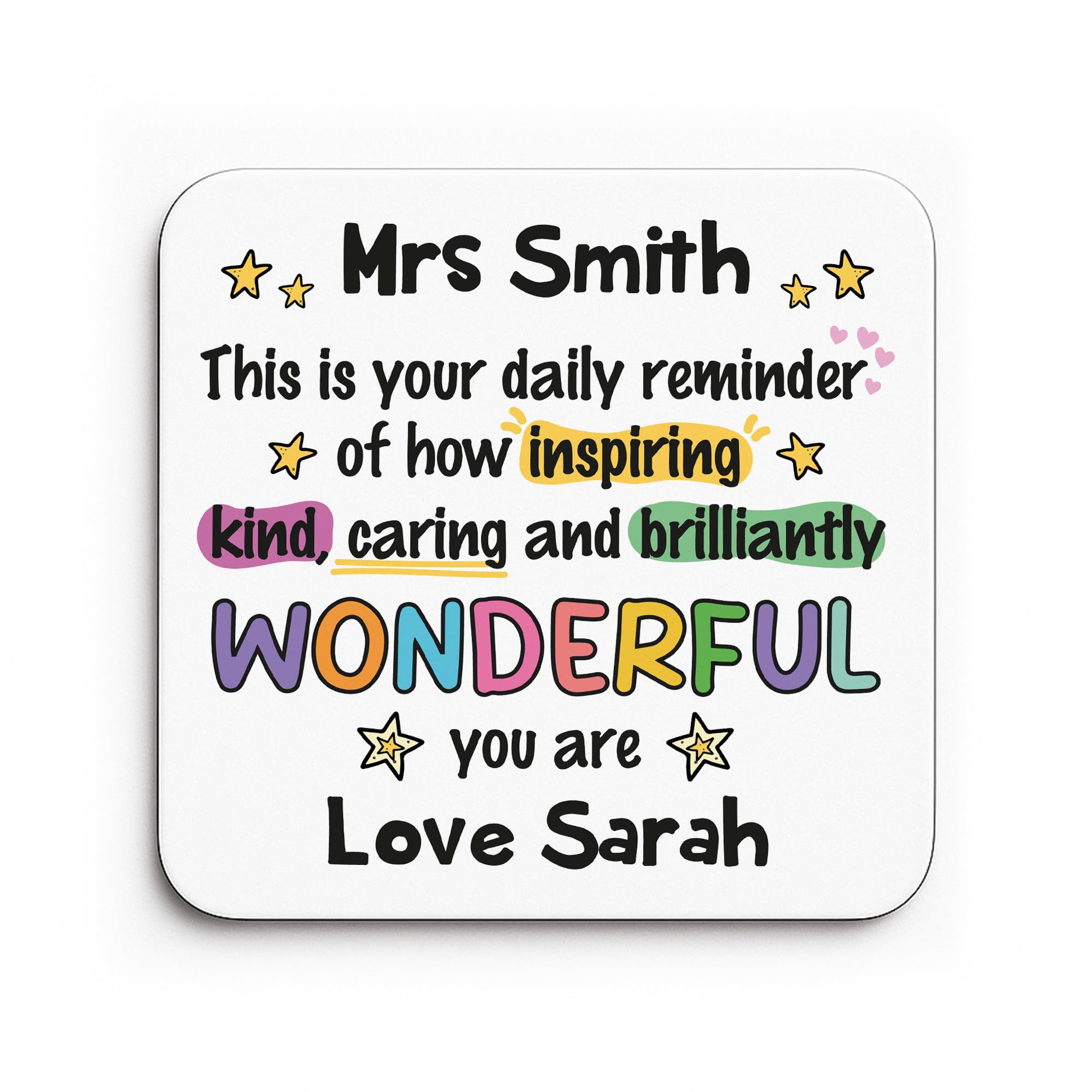 Red Ocean Personalised For Teacher Friend Volunteer Mentor Coaster Thank You For Him Her Men Women Brilliantly Wonderful Keepsake