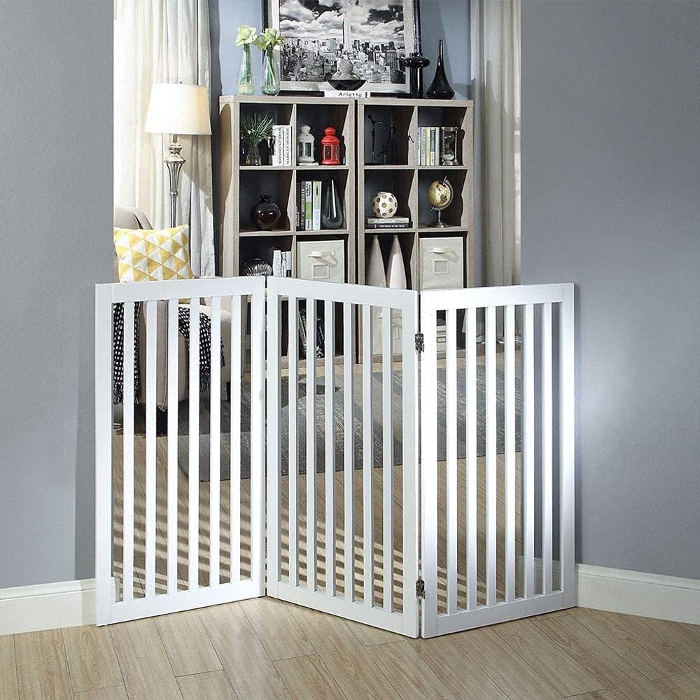 unipaws ペットゲート 置くだけ簡単 木製 折りたたみ式 伸縮可能（幅12