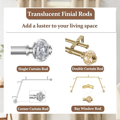 Miniatura 6 de USFOOK Barras de cortina de 1 pulgada de 36 a 72 pulgadas (3-6 pies), barra telescópica para cortinas individuales, barras de cortina plateadas para