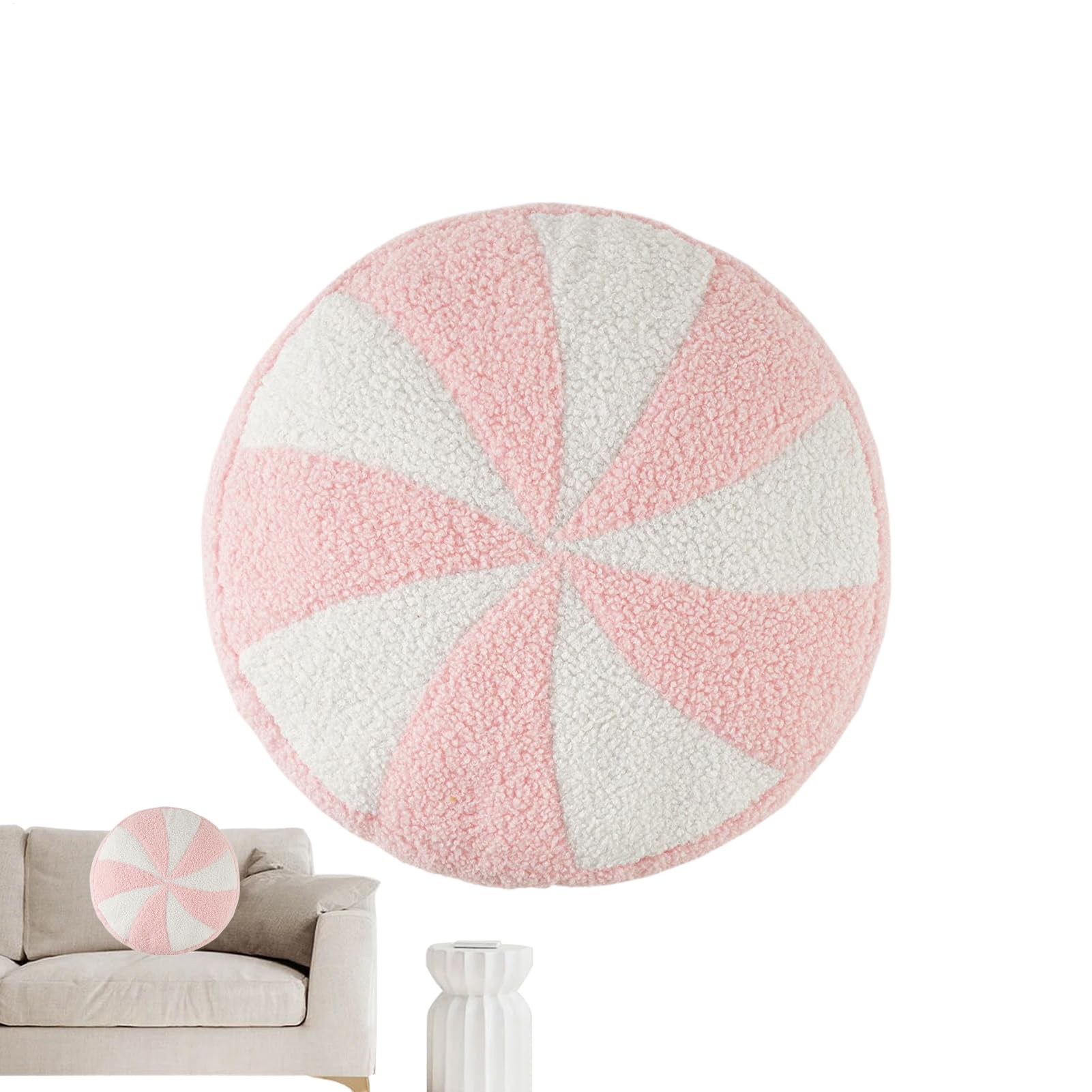 Coussin sucre d'orge de Noël rose 36 cm : le cadeau original pour décorer un lit