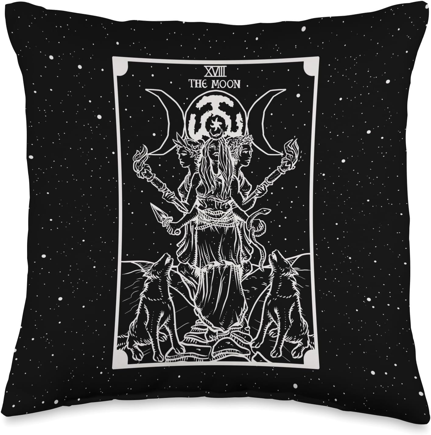 Hecate Triple Moon Goddess Witch Hekate Wheel Tarot Card Throw Pillow