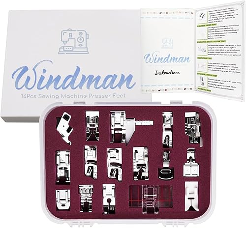 Windman Juego de 16 pies prensatelas, incluye 16 pies de costura más comunes, adaptador de vástago bajo y manual para hermano, cantante, babylock y