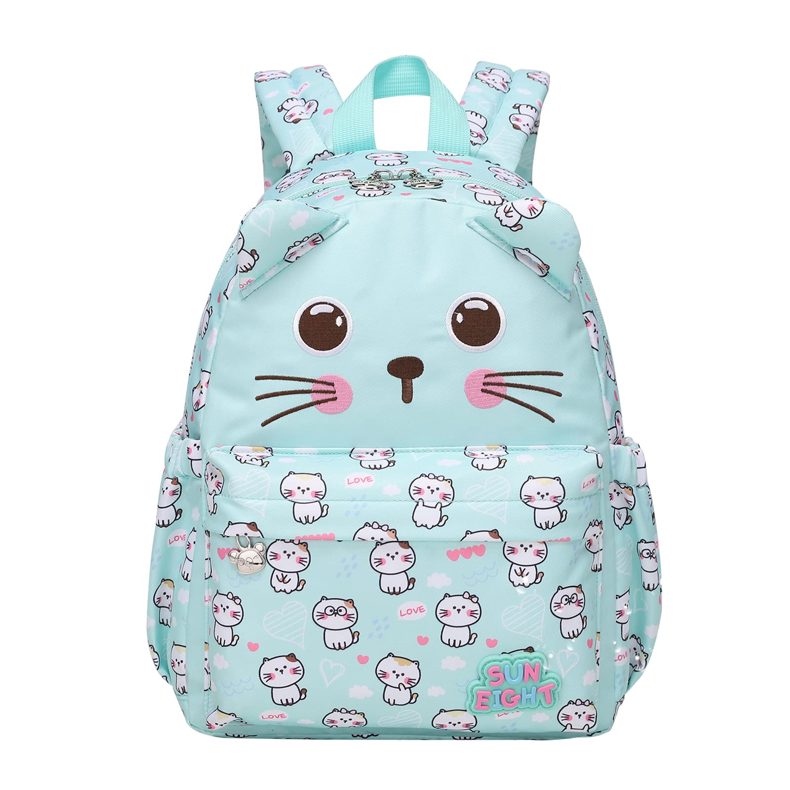 Tanou Mochila Infantil, 12 Pulgada Mochilas Niña para la Guarderia Preescolar, Lindo Mochila Escolar de Estilo Animal para Niñas Pequeños, 2-5 años, Gato Verde