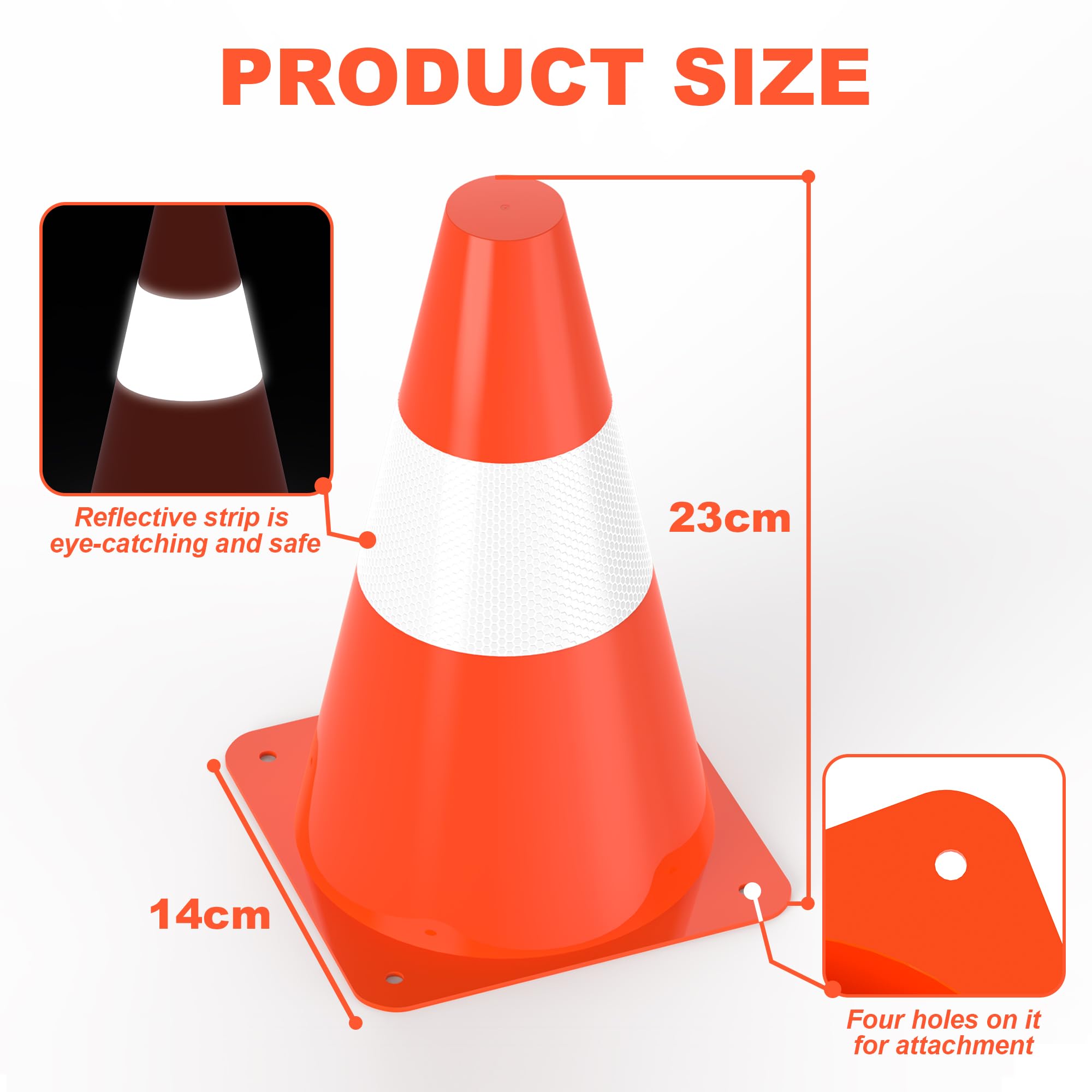 Lot de 12 cônes d'avertissement empilables de 23 cm - Pour activités de plein air et événements festifs - Pour le football, le sport et l'entraînement des chiens