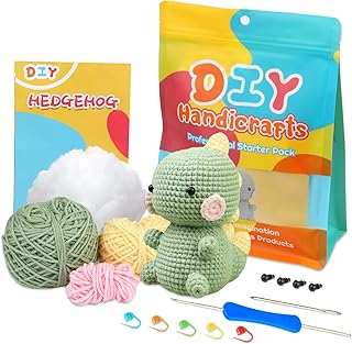 ZMAAGG Beginners Crochet Kit, Crochet Animal Kit, Knitting Kit with Yarn, Polyester Fiber, Crochet Hooks, Step-by-Step Instructions Video, Crochet Starter Kit for Beginner DIY Craft Art (Dinosaur)
