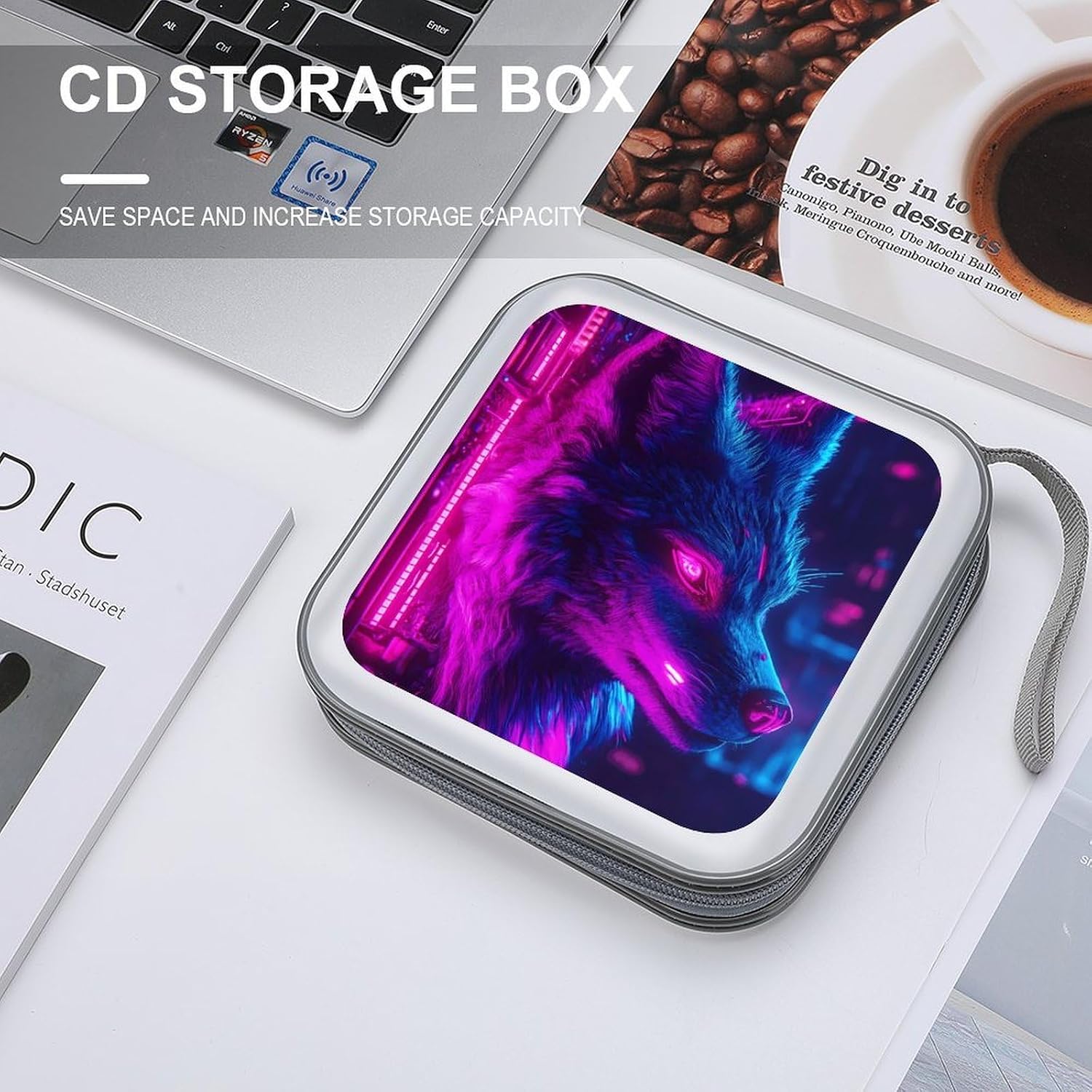 3D Neon Wolf Protective CD Case Storage Rack 40 Capacity DVD Holder Organizer Car Travel