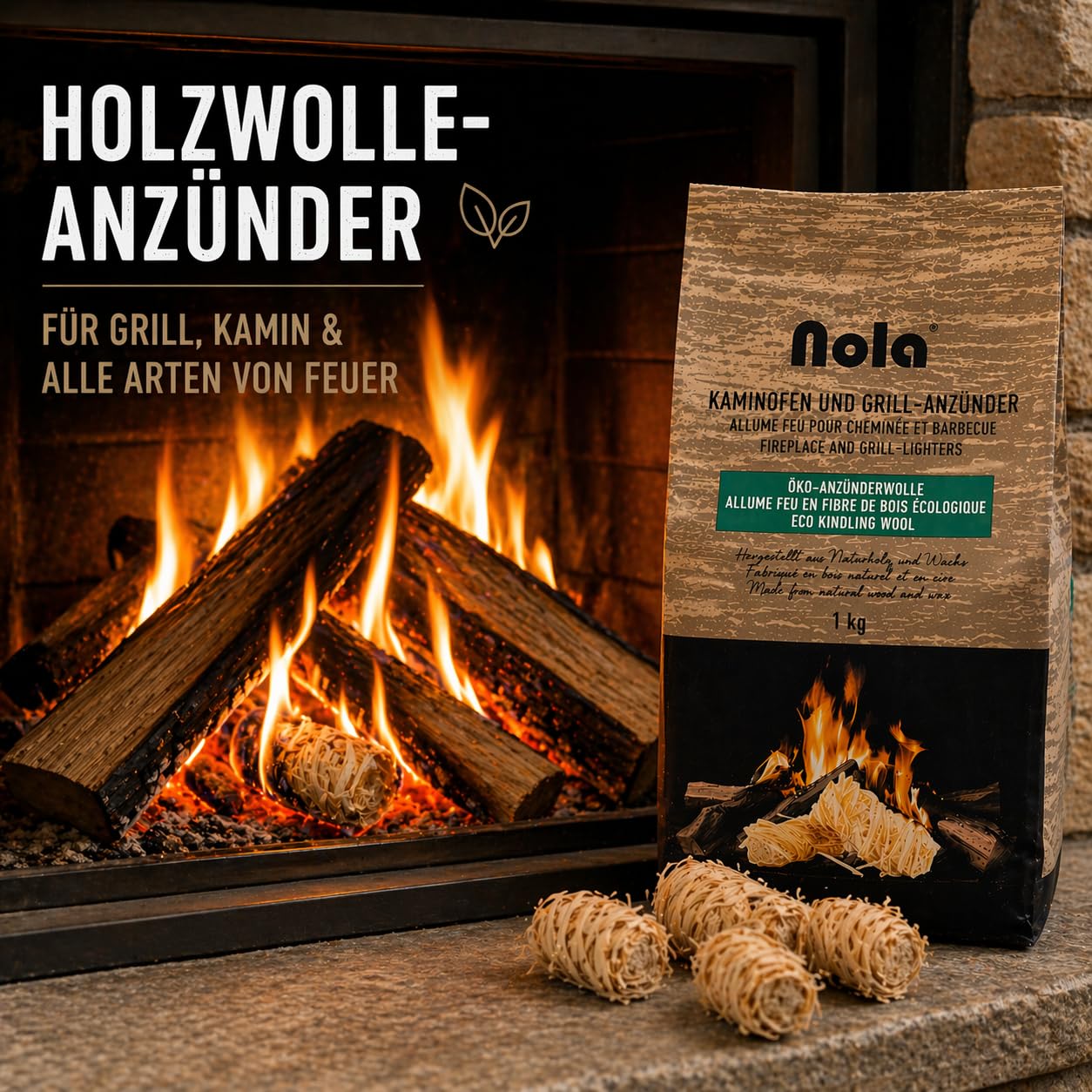 10 kg Premium Holzwolle (10x1 kg) | Anzündwolle, Kaminanzünder aus Holz und Wachs, Anzünder, Grillanzünder, Feueranzünder, Holzwolle, Holzanzünder, Öko Ofenanzünder für Grill und Kamin/Art. 147 (10)