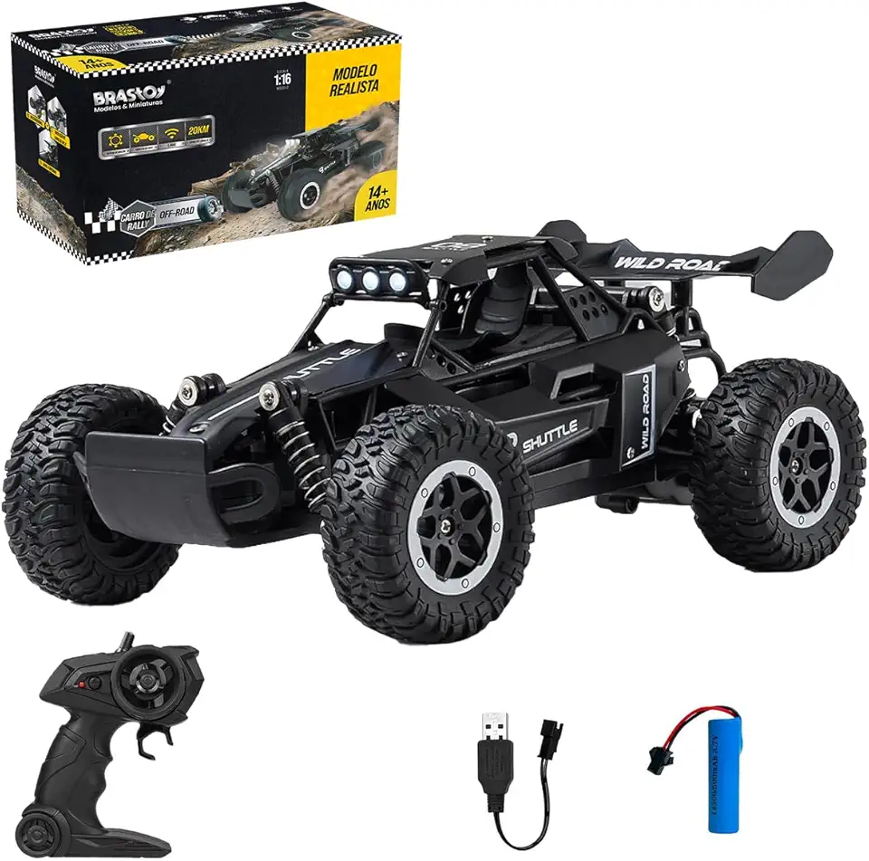 Carro de Corrida Controle Remoto RC 1:16 Off-Road 20km/h Carrinho de Alta Velocidade (Preto)