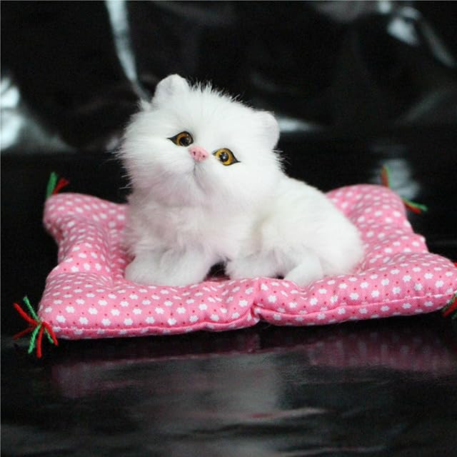 Fiacvrs Adorable Simulation Cats Plush Toys Press Sounding Kitten Stuffed Doll Childrens Birthday Gifts(White)