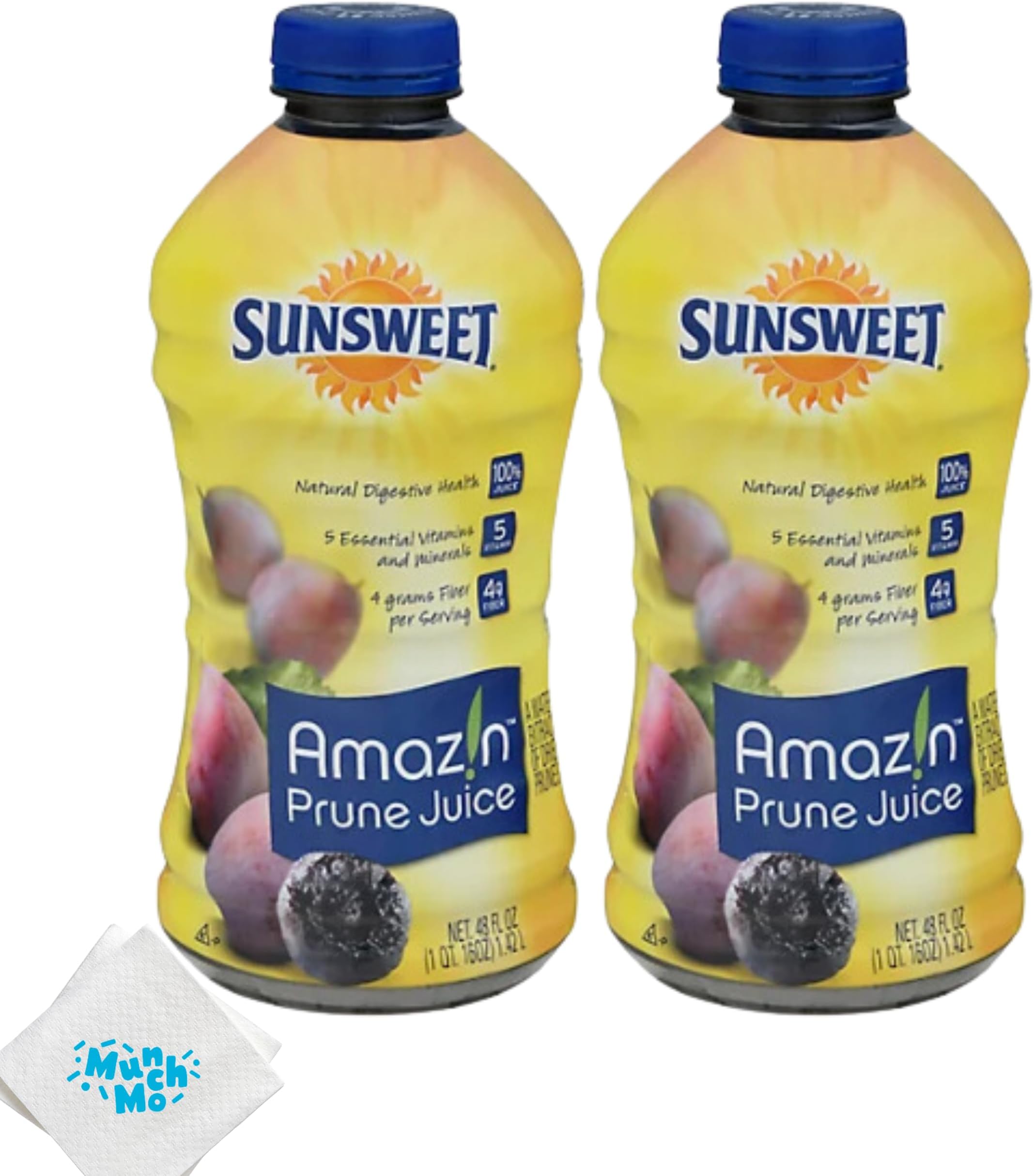 MunchMo Sunsweet Prune Juice 32 Oz - 2 Packs - No Pulp - All Natural 100% Juice, 3 Grams Of Fiber Per Serving, Good Source For Potassium And Vitamins
