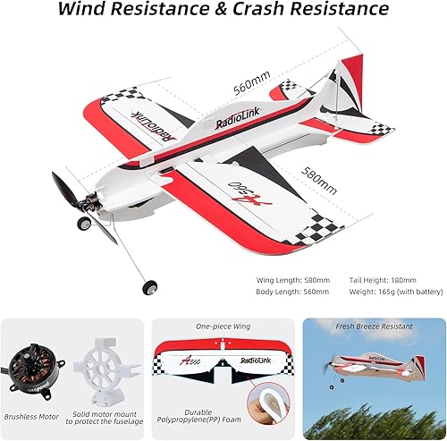 Miniatura 6 de Radiolink A560 Plug & Play (PNP) 3D RC Avión 22.835 in Envergadura con 6 modos de vuelo, 4 canales Gyro Byme-A controlador de vuelo, motor sin