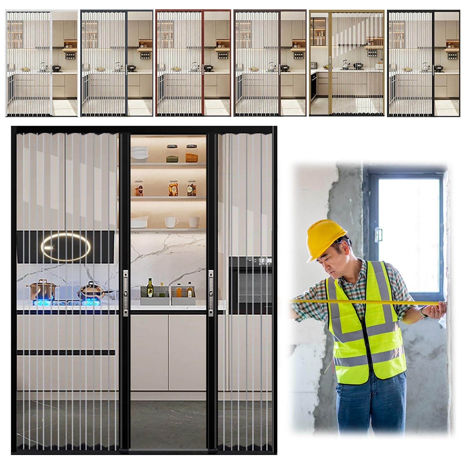 Customizable Aluminum Accordion Door Single & Double with Clear Glass Panle, Lockable Interior Noise Reduction Folding Sliding Door Gate, No Drilling