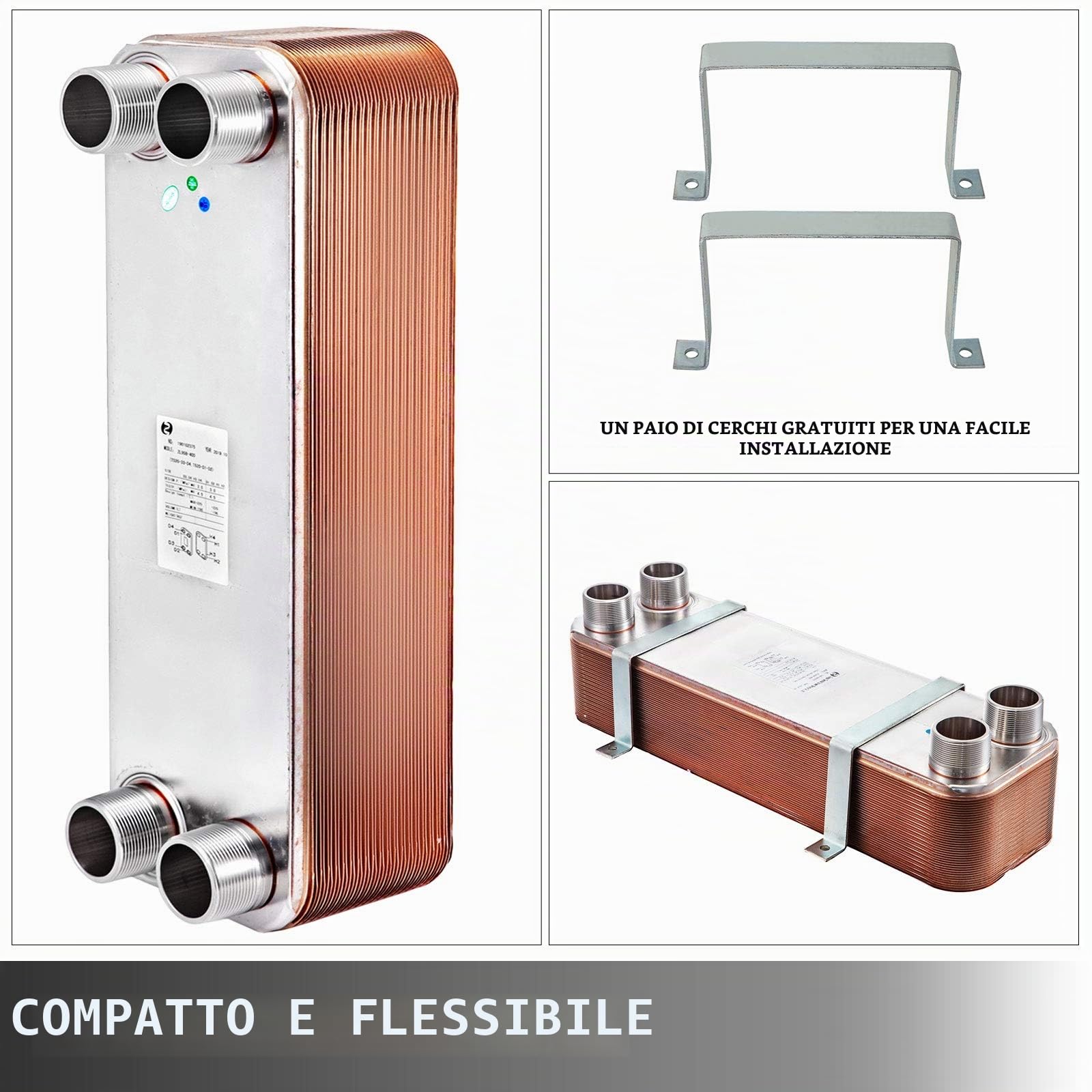BestEquip Scambiatore di Calore 30 Piastre Scambiatore di Calore per Riscaldamento EATB12 Scambiatore di Calore Piastre in Acciaio, argento