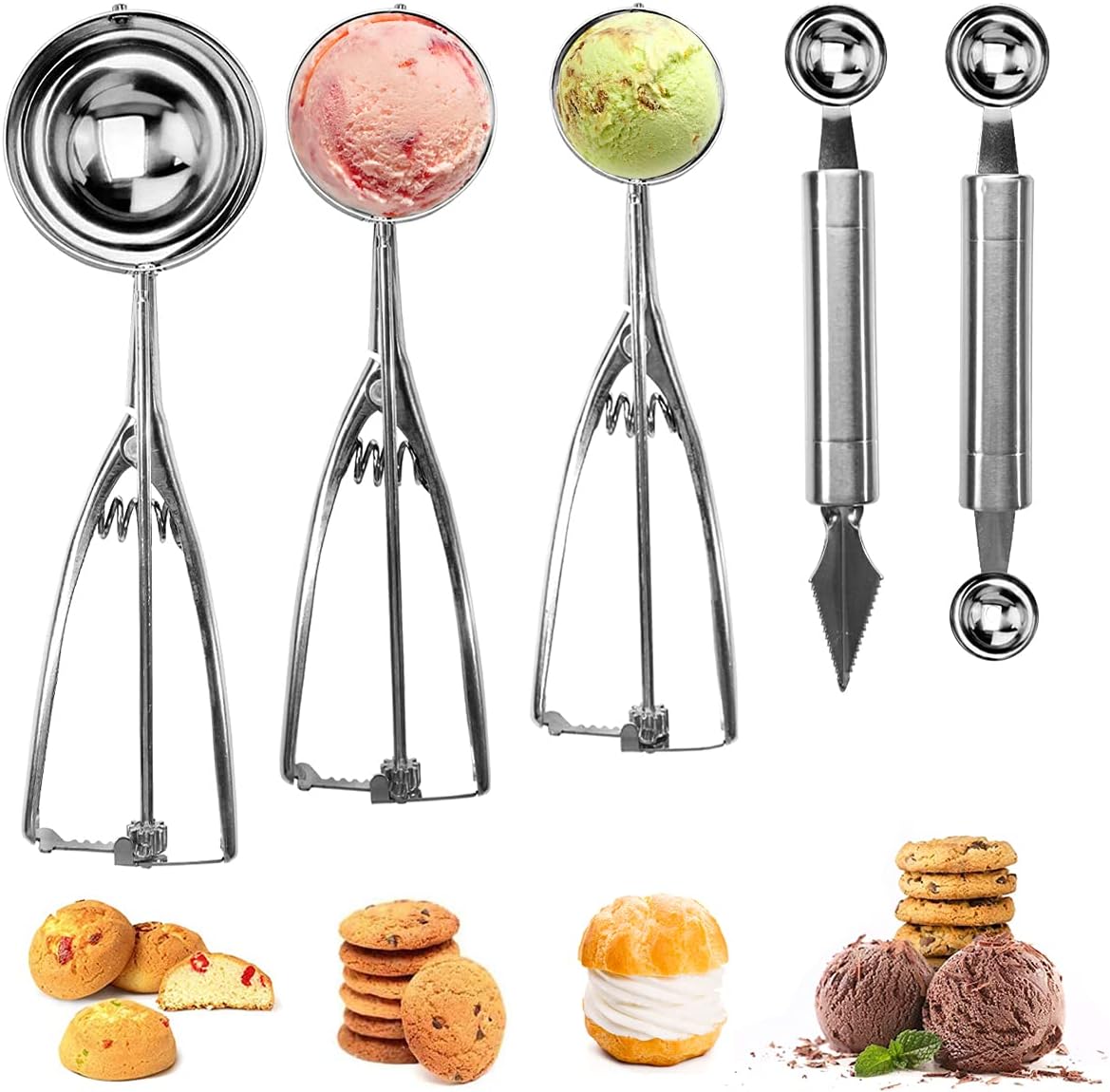 Cytheria Melon Baller Scoop Set with Trigger for DIY Baking