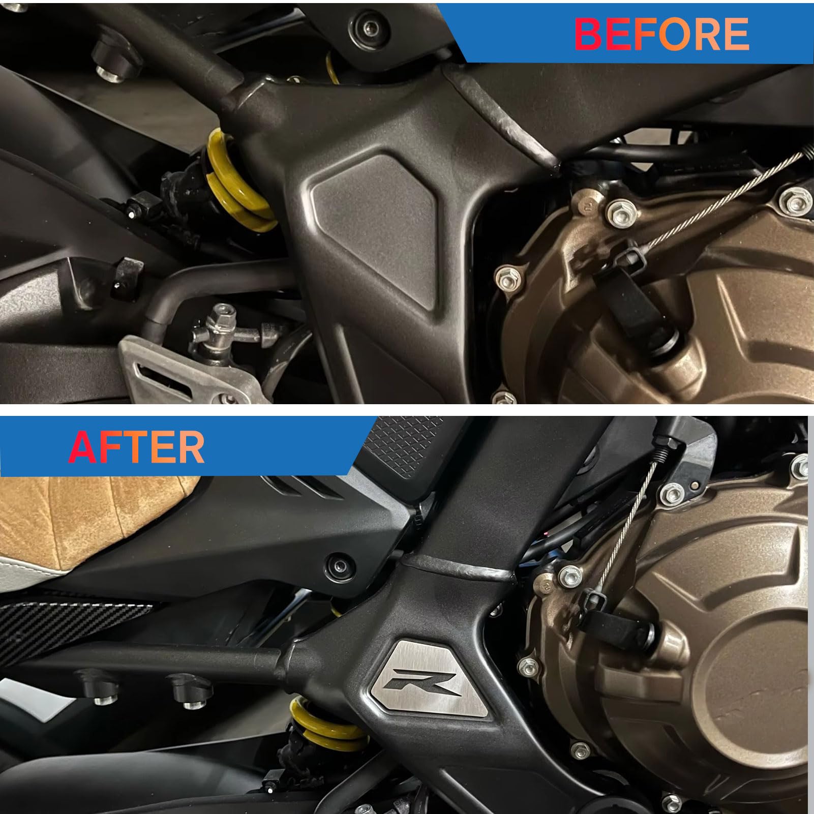 Couvercle latéral de cadre en acier inoxydable, couvercles CBR 650 R Type R remplissage de cadre pour HO&N&DA CB650R/CBR650R 19-25 Autocollant badge d'emblème décalque latéral cadre (Argent)