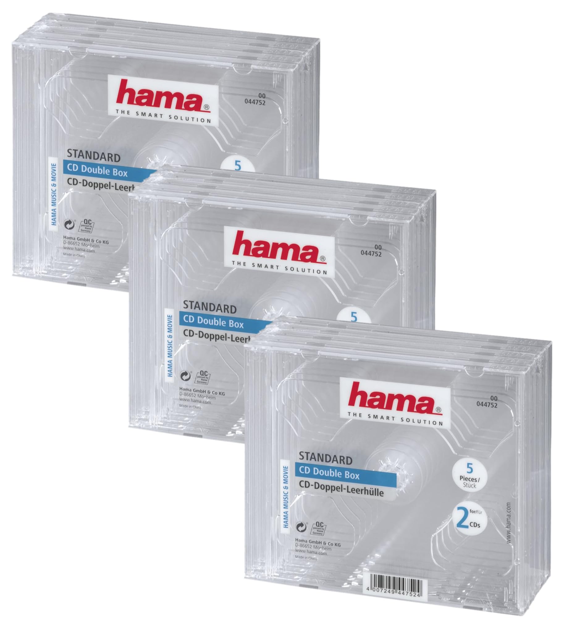 Hama CD-Doppel-Leerhülle Standard, 5er-Pack, transparent (Packung mit 3)