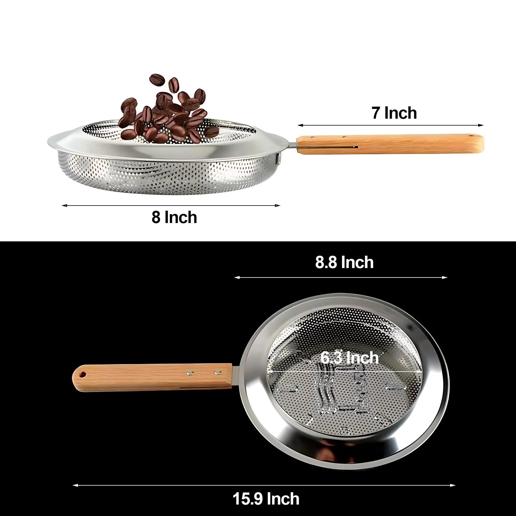 Coffee Bean Roaster, Handy Coffee Roaster Machine for Home & Outdoor Coffee Beans Baking, Stainless Steel with Wooden Handle, Lightweight, Portable, Multipurpose, Manual Coffee Baking Tool