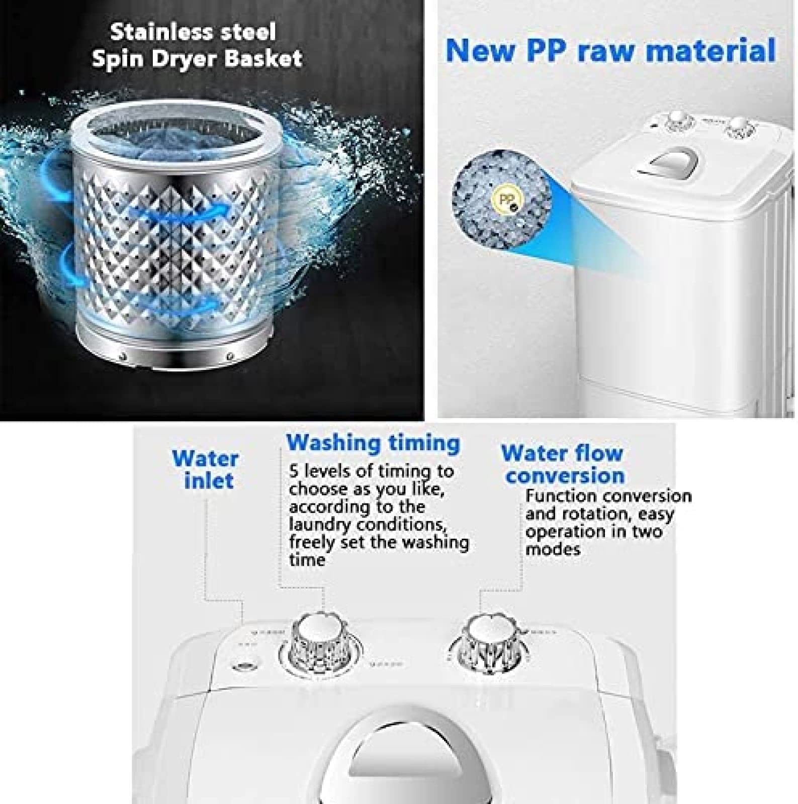 Lavadora con Secadora, Lavadora De Carga Superior, Lavado De 4,6 Kg, Nivel De Agua Regulable, para Apartamento, Hotel, Dormitorio/Semiautomática