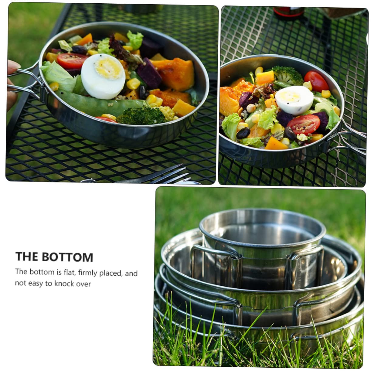 Kisangel 5pezzi Ciotole in Acciaio Inox Per Picnic Posate Da Campeggio in Acciaio Inox Set Da Cucina Esterna Per Barbecue e Pesca