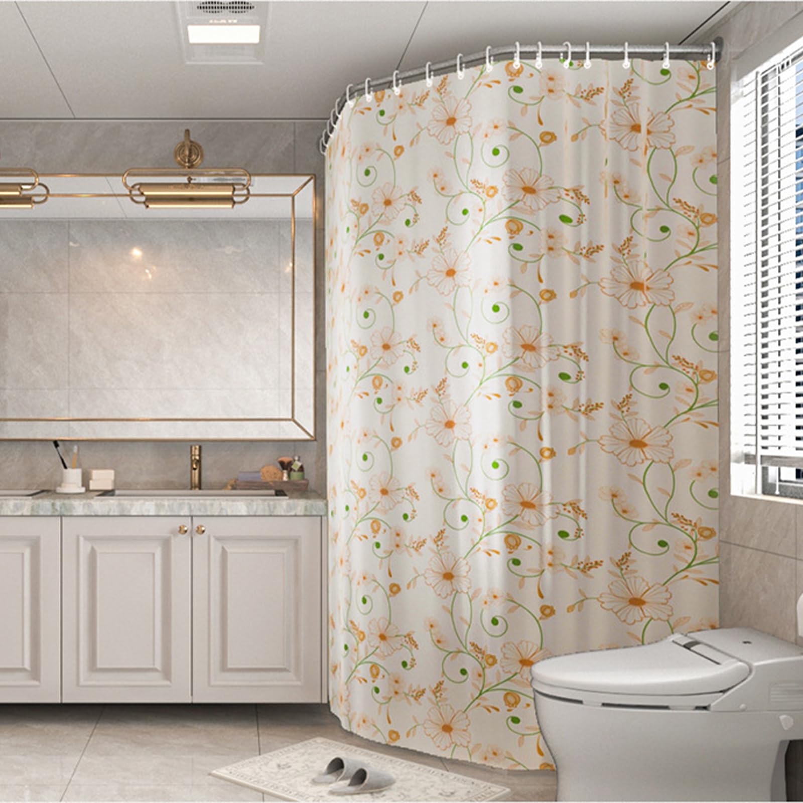 Duschvorhang 180x200 cm, Duschvorhang Anti-schimmel, Wasserdicht Und Trocknet Schnell, Waschbar Eva Shower Curtain, Mit Haken, Für Badezimmer Und Badewanne. (180 * 200cm, Geblümt C)