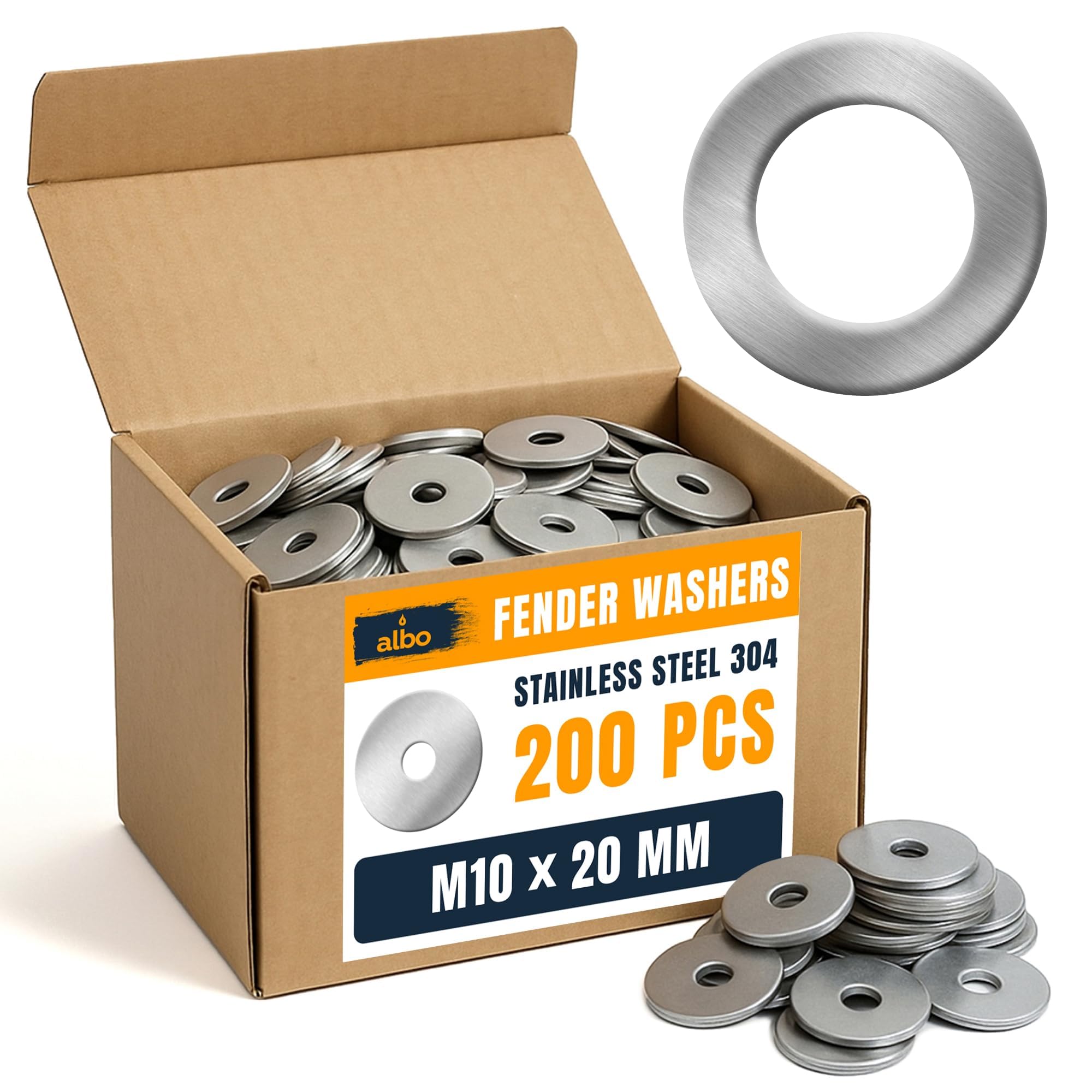 Stainless Steel Fender Washers - 250 Pcs -19