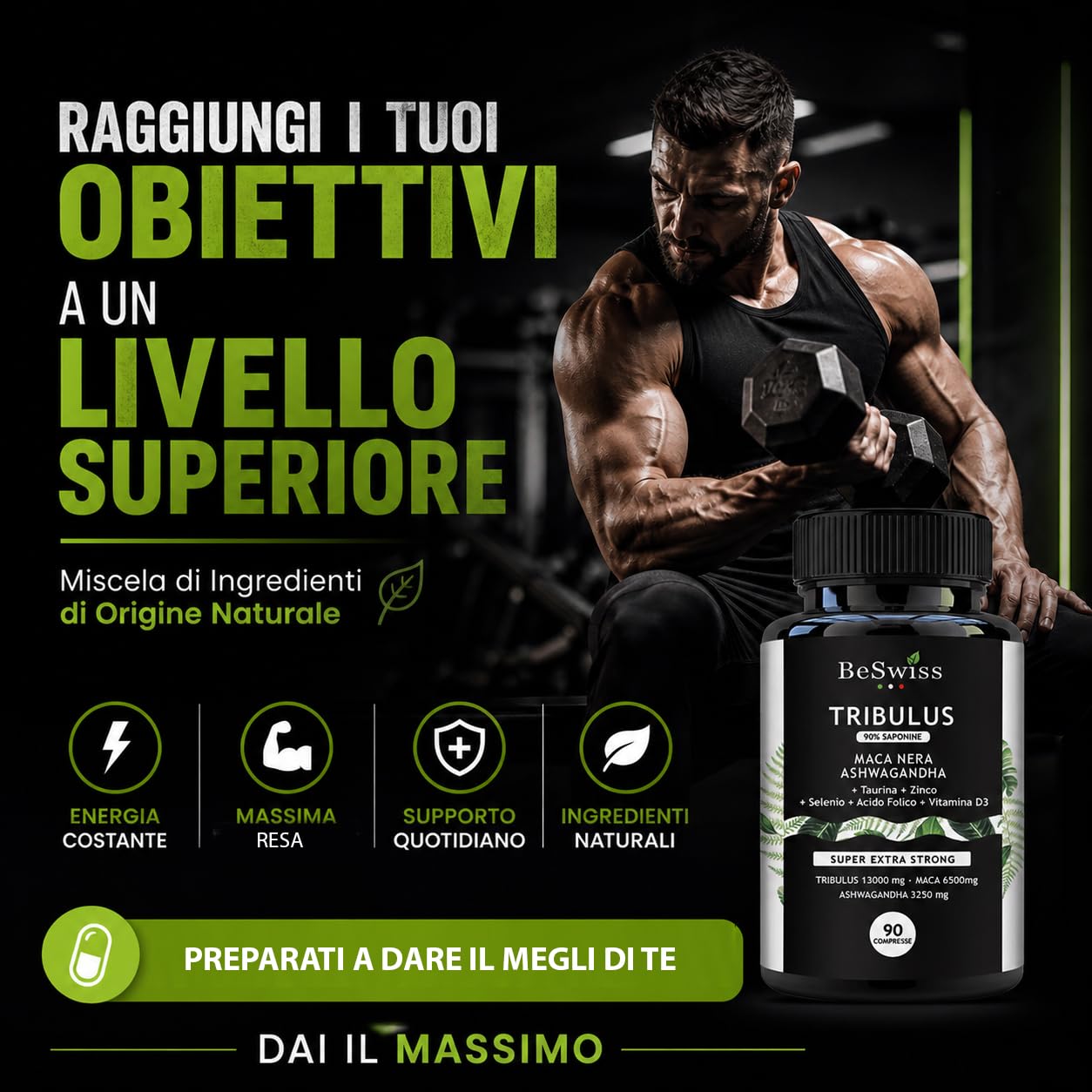 Tribulus, Maca e Ashwagandha - Alto Dosaggio | 120 Capsule con Zinco, Selenio e Vitamina D3