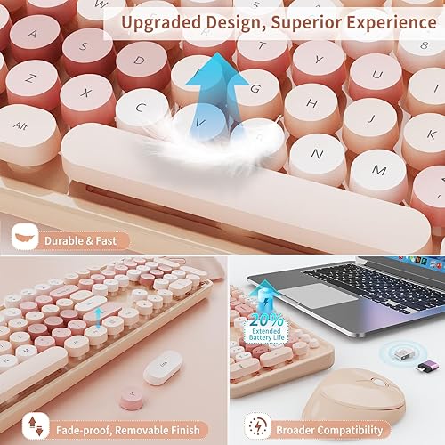 Miniatura 6 de HotFox Combo de teclado y mouse inalámbricos, teclado retro de tamaño completo con teclas redondas, diseño ergonómico para PC con Windows, uso