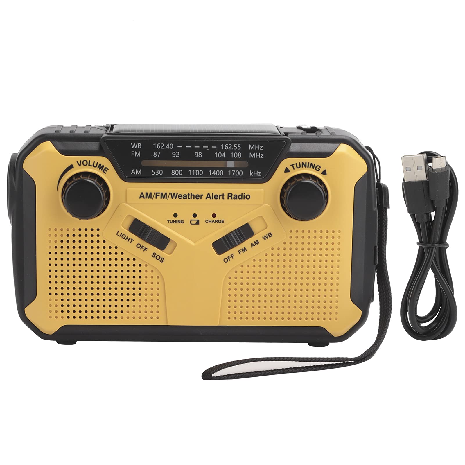 Dpofirs Radio FM AM Extérieure Portable pour SOS, Radio d'urgence Solaire avec Capacité de Batterie Portable 2500MAH, Lampe de Poche LED Lumineuse et Lampe de Lecture, Radio Météo à Manivelle