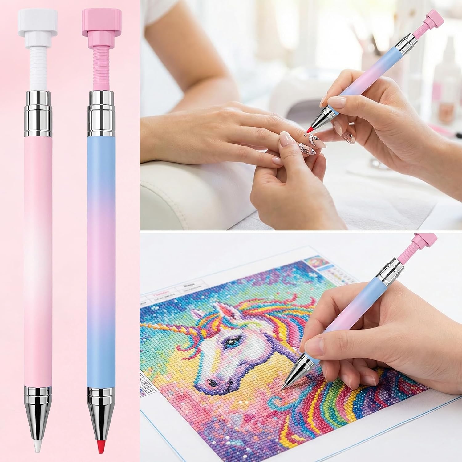 2-Pack Rhinestone Picker Tool - Diamond Art Pens Refillable Wax Pen with 6 Wax Refills - Diamond Painting Pen for Nail Dotting and Diamond Painting Art DIY Crafts