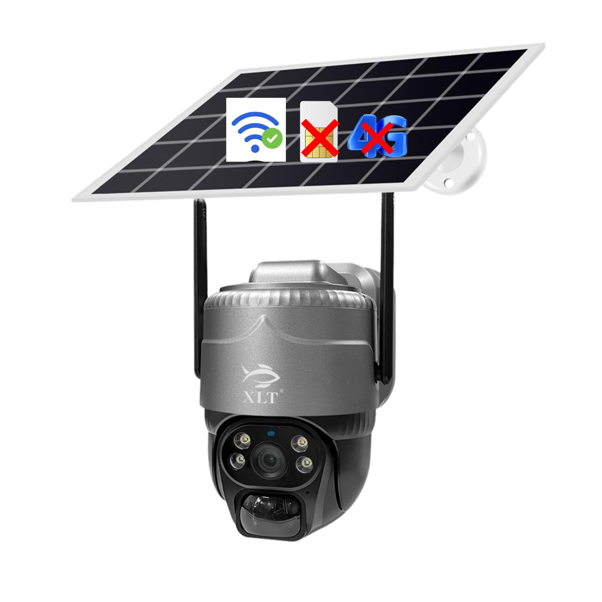 XLT WIFI Solar Camera PTZ Camera Outdoor Solar Powered Security Camera 3MP HD 360°View Spotlight, Night Vision, 2 Way Talk, PIR Motion Sensor, IP66 Compatible with Apps