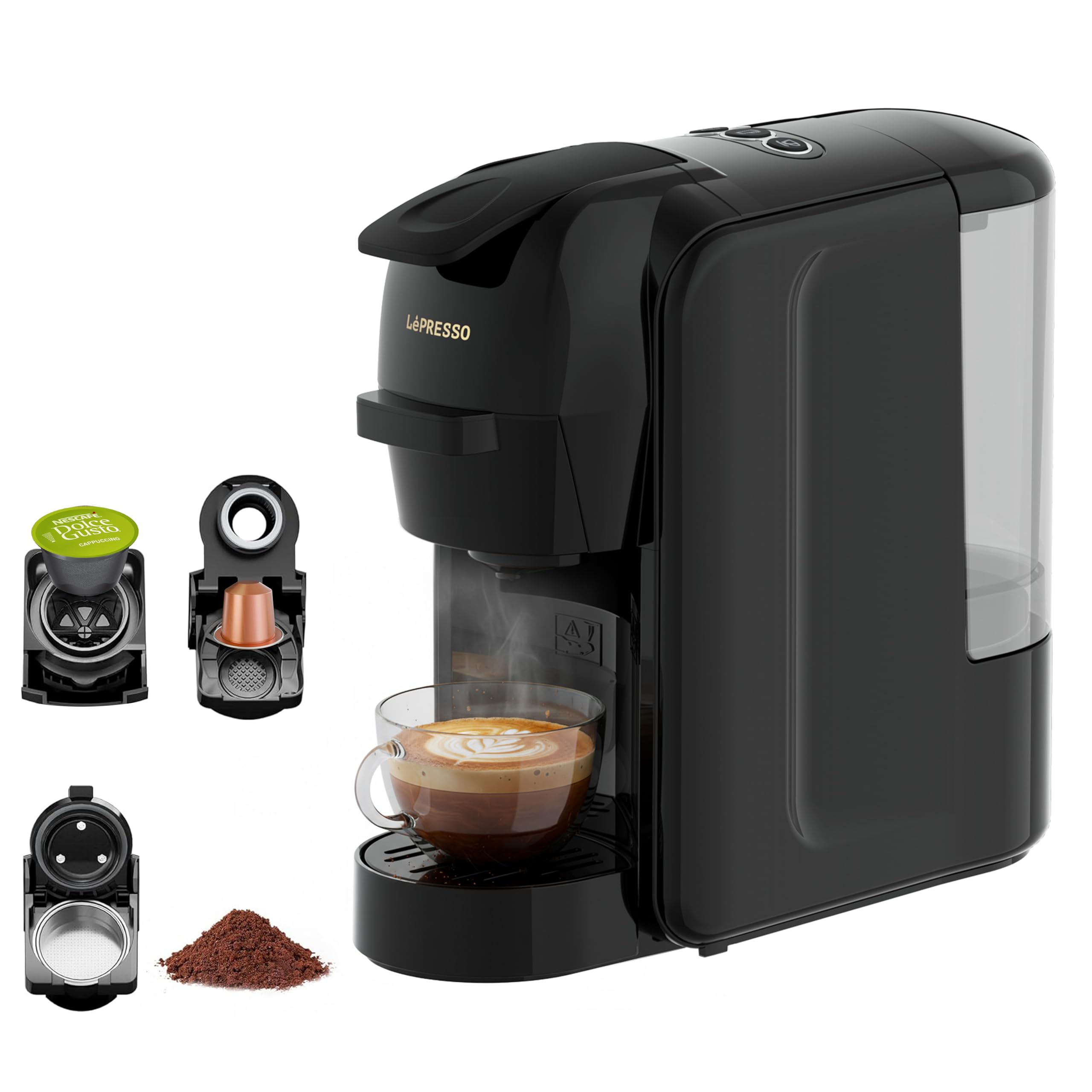 LePresso LIETO Multi-Capsule Coffee Maker, 3 in 1 Capsule Coffee Machine, 19Bar Italian Pump, 0.6L Water Tank Capacity and 1450W Power, Compatible with Nespresso, Dolce Gusto and Grounded Coffee