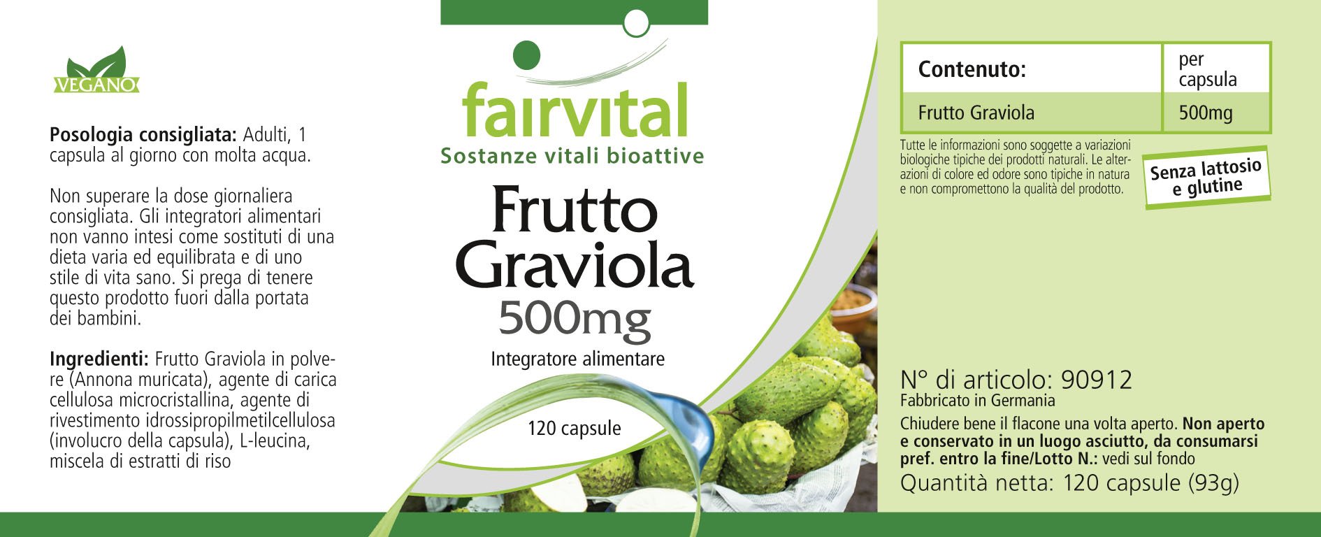 fairvital Graviola Frucht Kapseln 500mg, 120 Kapseln, HOCHDOSIERT, VEGAN (Packung mit 2)