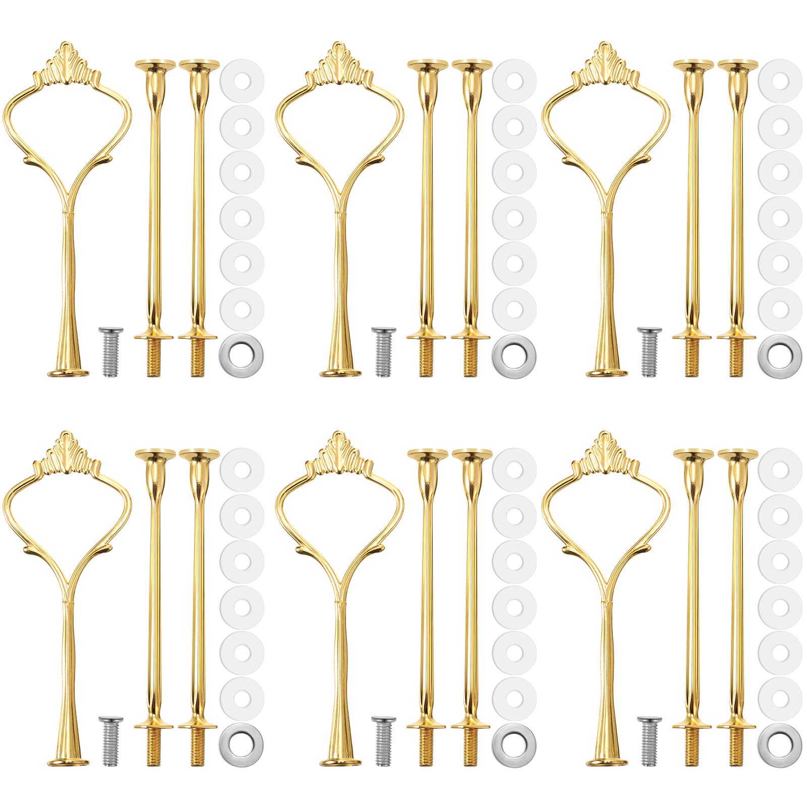 Photo 1 of 6 Sets 3 Tier Cake Stand Hardware Tiered Tray Plate Hardware Kit Heavy Metal Cake Fruit Food Plate Stand Fitting Stacking Kit for Serving Dessert Cupcake Dish Food(Simple,Gold)