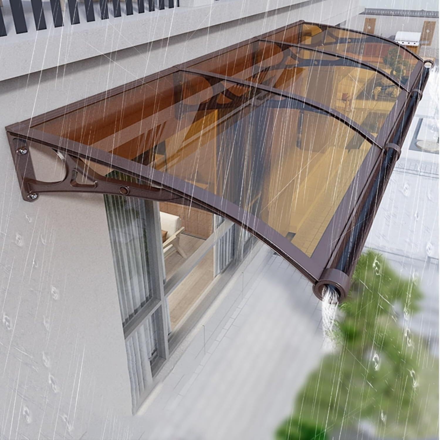 GJMSSMY Outdoor Door Awning with Aluminum Support, Waterproof Canopy for Terrace Entrance, Independent Drainage System, Brown, 80x180cm (32x71in)