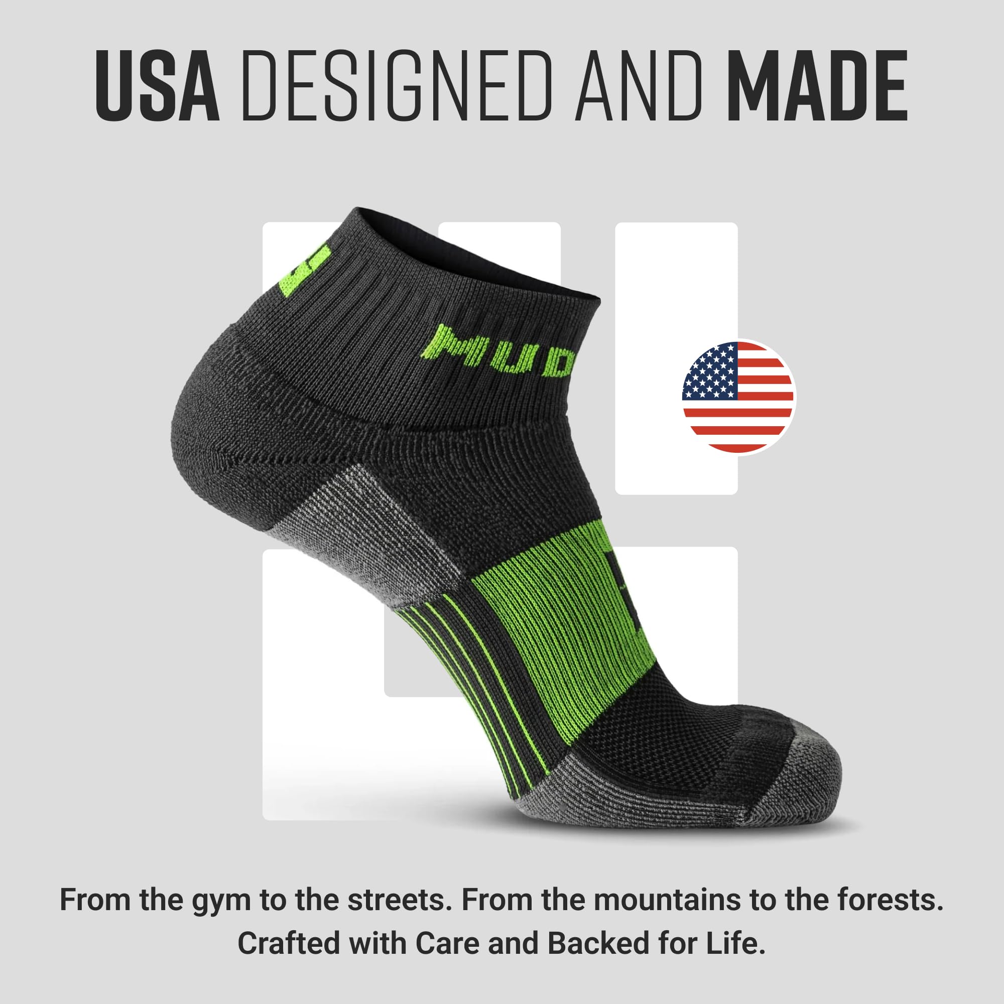 MudGear - Calcetines para trail running unisex, fabricados en EE. UU., 2 pares