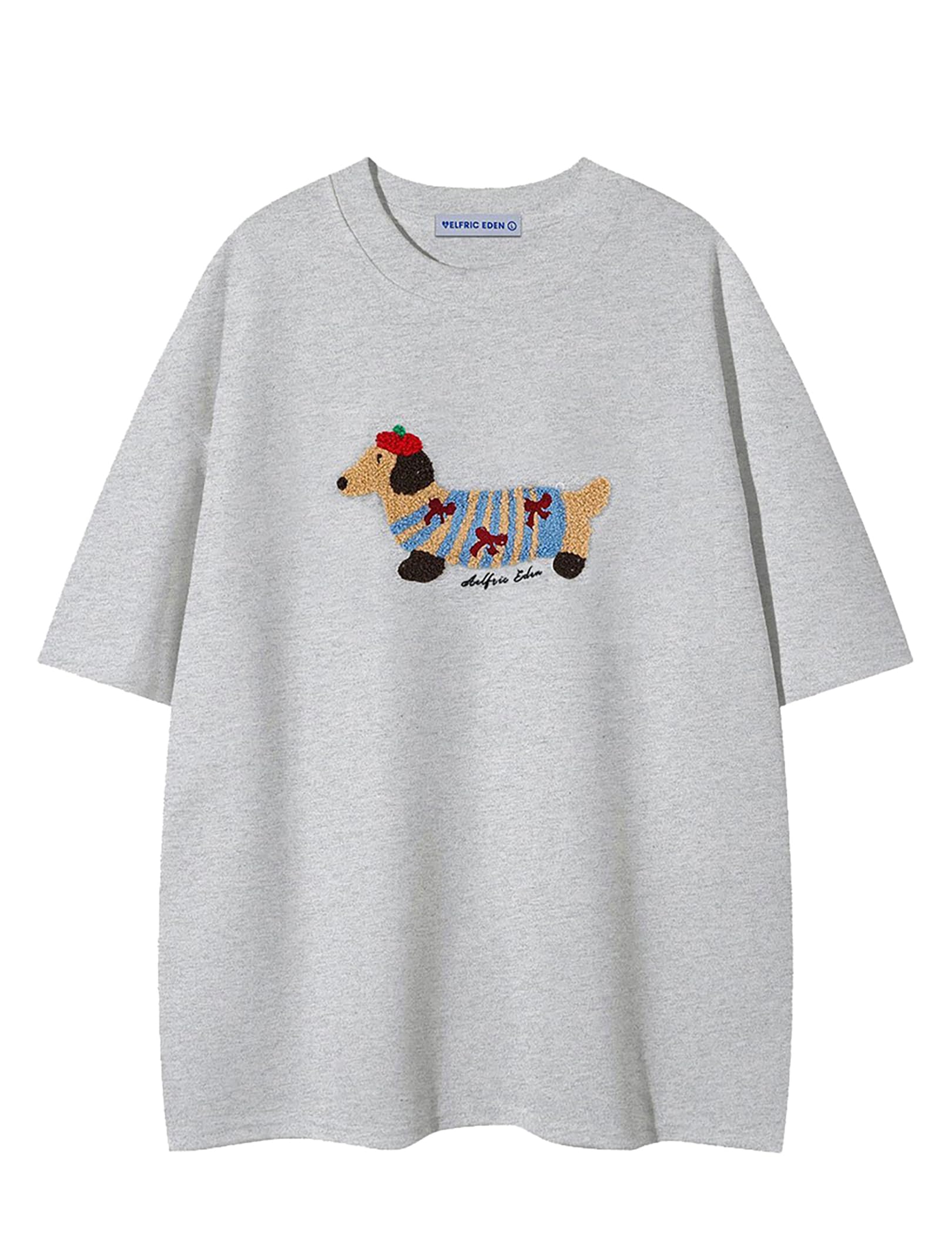 Aelfric Eden Cartoon Dog Embroidery T-Shirt Cartoon Cani Ricamo Stampa Divertente Tshirt Graffiti Shirt Manica Corta Estate Top Casual Top