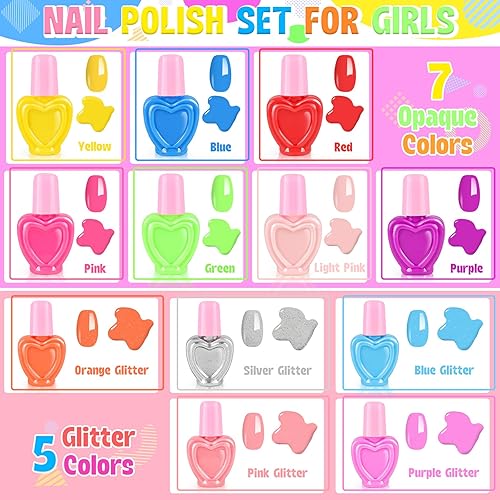 Miniatura 2 de Juego de esmaltes de uñas para niñas, 21 unidades, no tóxico, a base de agua, juego de esmalte de uñas para niños pequeños, juguetes de maquillaje,