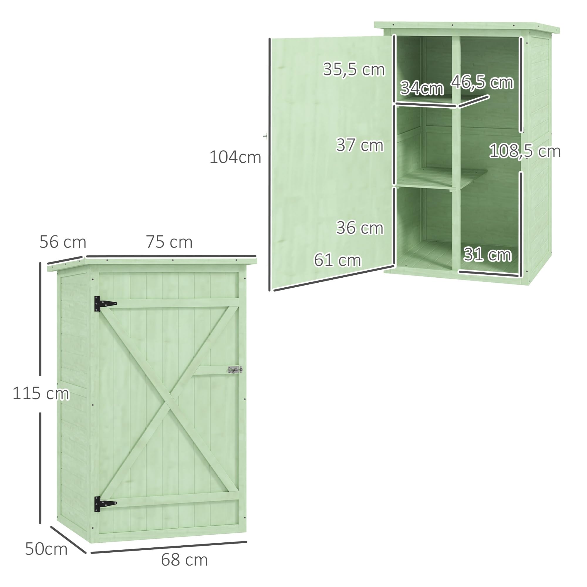 Outsunny Gartenschrank Holz wetterfest 75x56x115cm Gerätehaus mit Tür