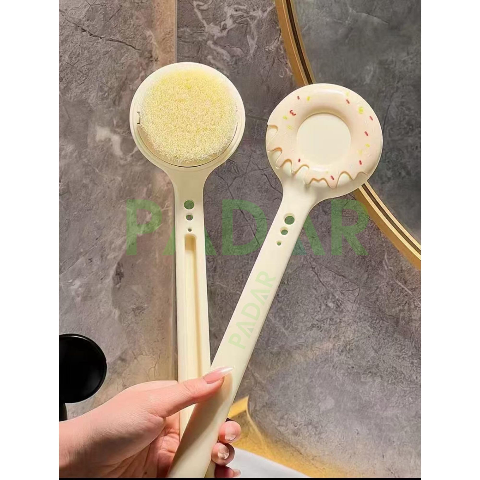 PADAR Dry Back Scrubber for Bath – with Curved Plastic Long Handle Clear Shower Brush Dry Skin Hygienic Exfoliating Cellulite Bath & Shower Brush – Gentle Body Wash Brush & Massage Scrubber for Men & Women (Doughnut Bath Brush) - Image 6 thumbnail