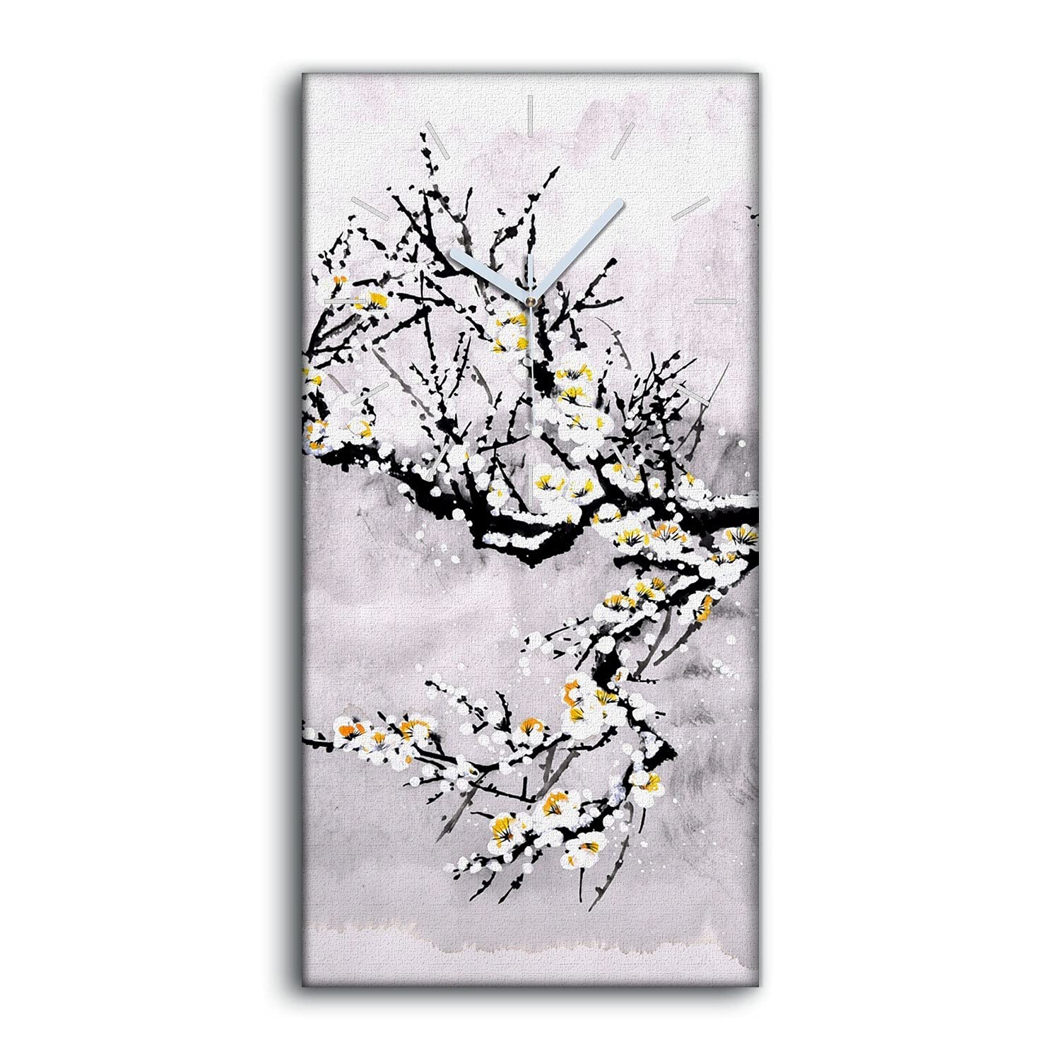 Horloge sur Toile Coloray Cadeau Idéal Décoration Maison Fleurs Hiver 30x60cm