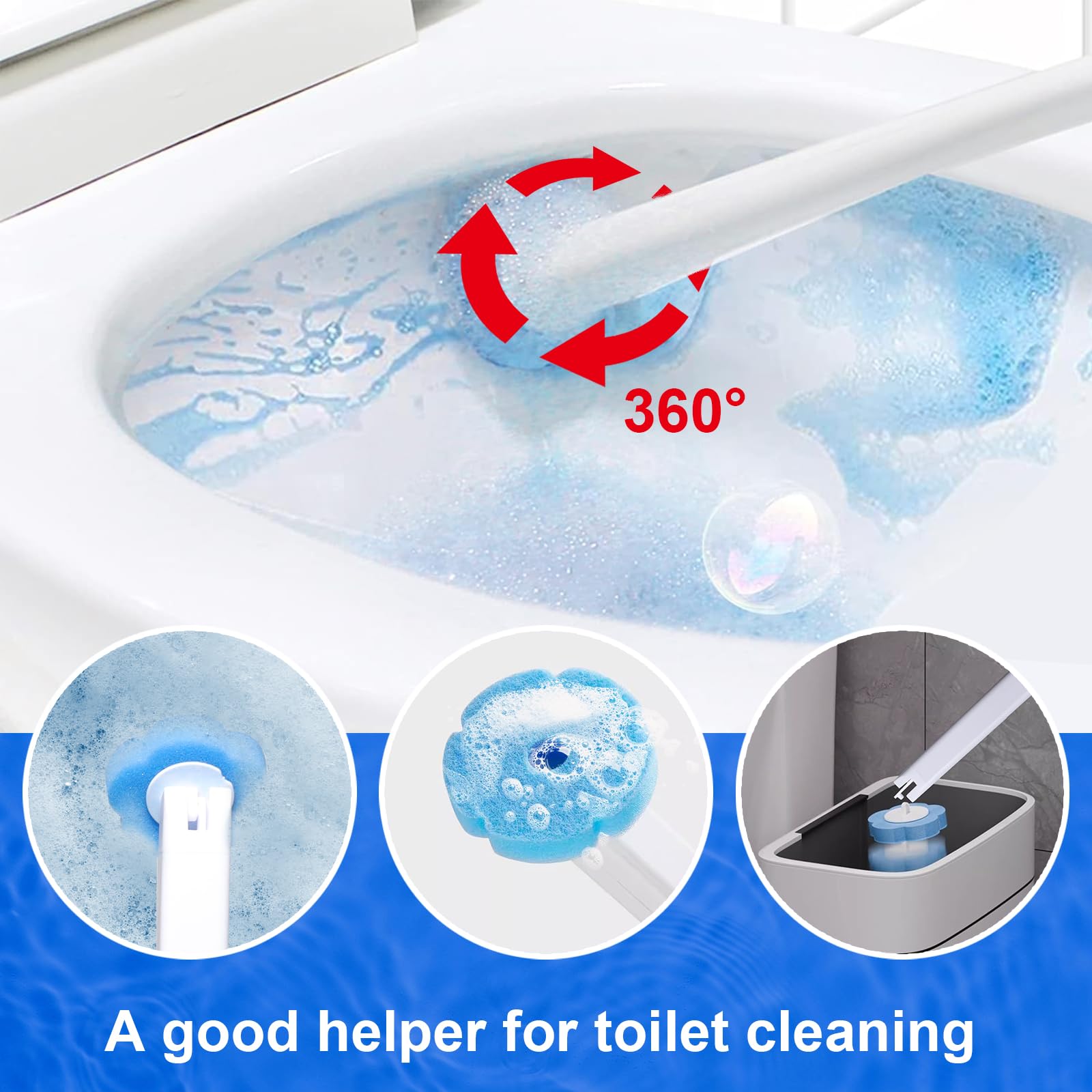 Mythosurge Disposable Toilet Brush, 42 Refills, Blue, Plastic Handle & Sponge Heads, Bathroom Cleaning Set - Image 4