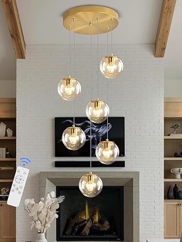 Miniatura 95 de Escalera LED de 10 luces LED moderna con globo de cristal, lámpara colgante grande para techos altos, accesorios de iluminación de entrada, villas y