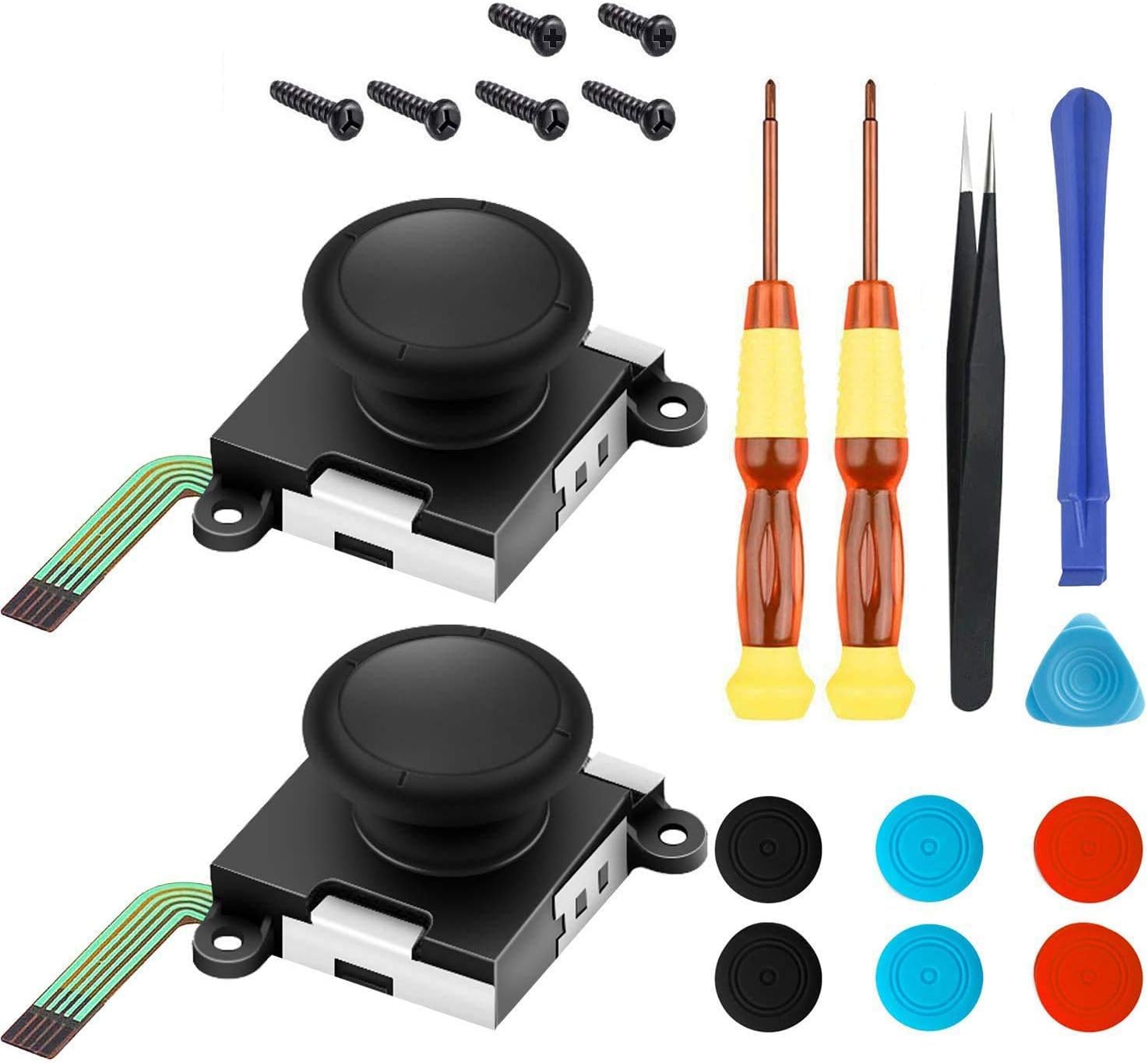 2 Pack Analog 3D Joycon Joystick Replacement for Switch, Joycon Repait Kit Switch joysticks compatiable with Left and Right Switch Joy con Controller Full NS Repair Tool Set(19 in 1)