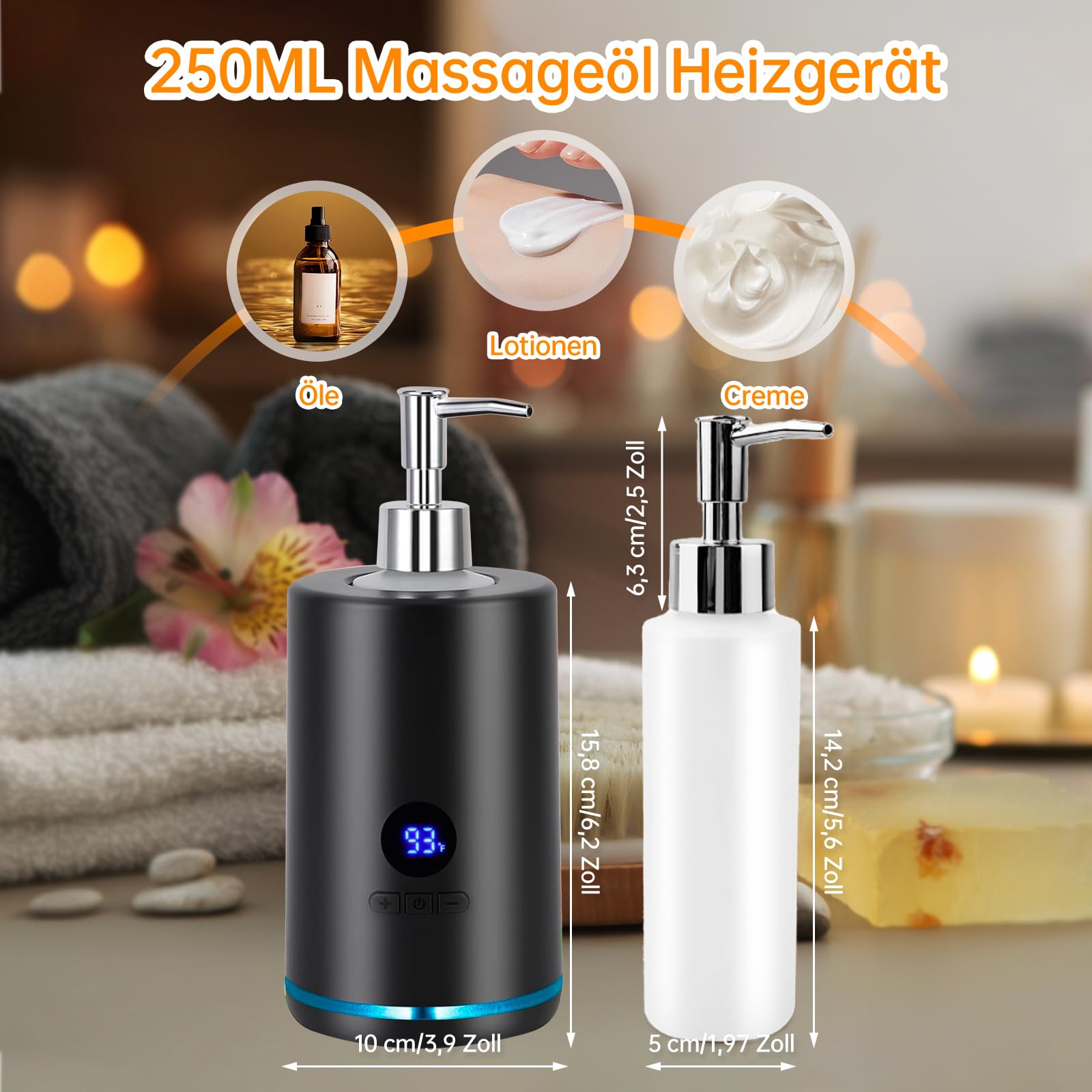 Chauffe Huile De Massage, 250 Ml électrique Chauffe Huile Pour Massage Avec 2 Bouteilles, Réchauffeur D'huile De Massage Température Réglable Chauffe Huile Pour Spa Salon Et Usage Domestique (Noir)