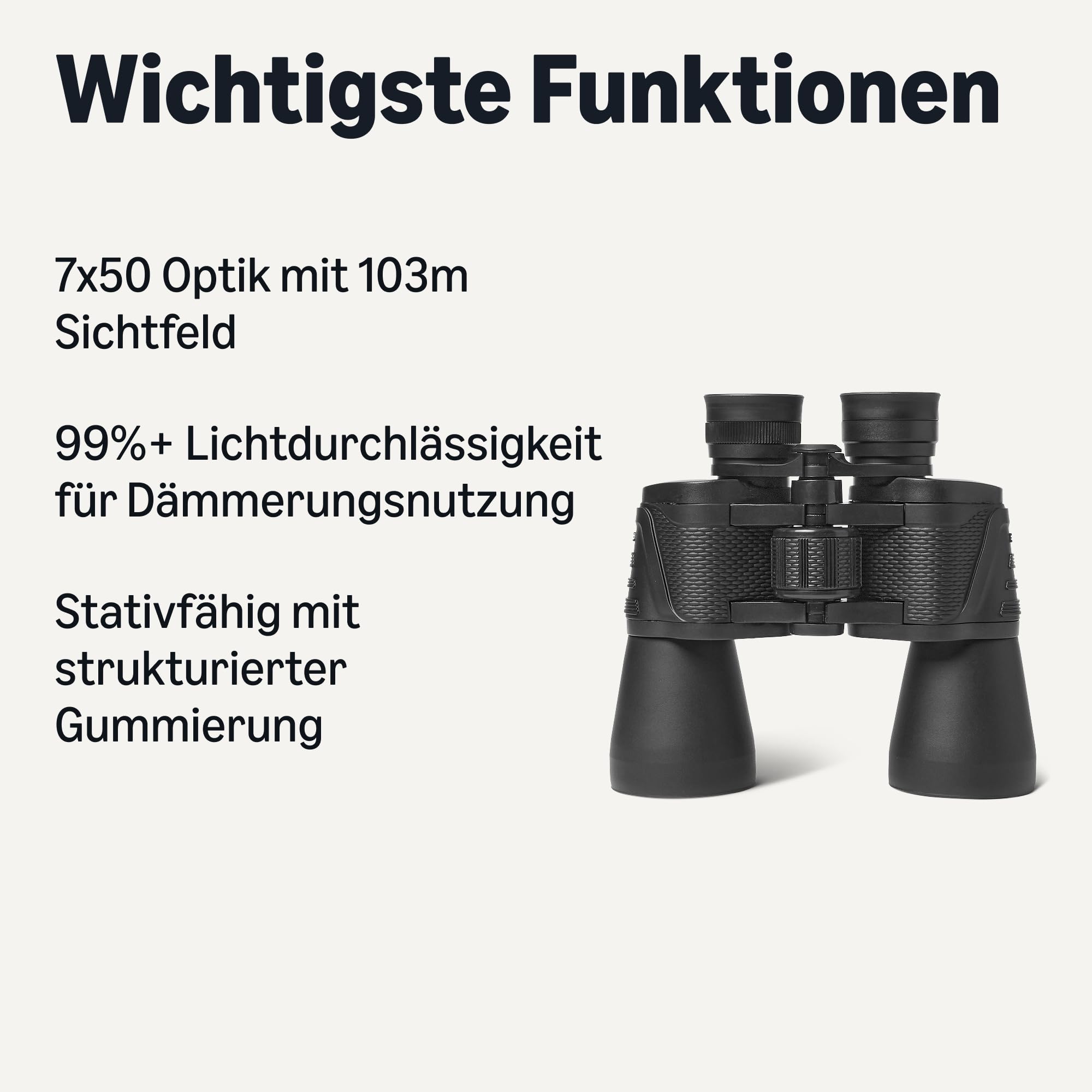 Amazon Basics 7x50 Fernglas Mit Hoher Vergrößerungsleistung, Weitem Sichtfeld, FMC-Optik, Kompatibel Mit Stativen, Schwarz, 1er-Pack